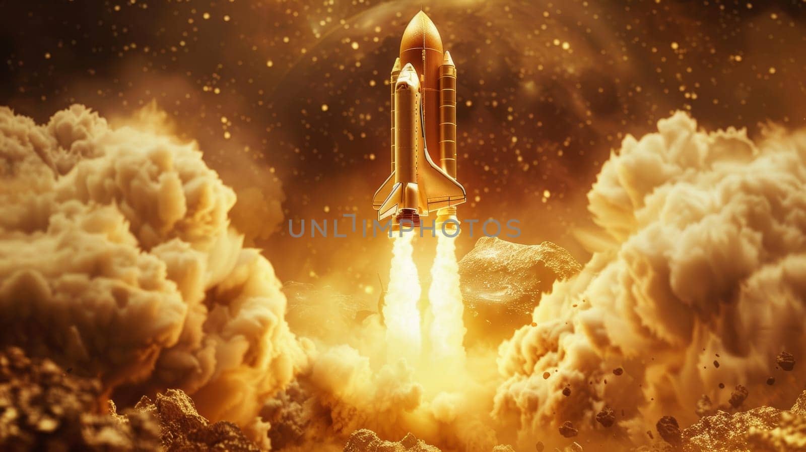 Space Shuttle Launch with Smoke and Fire, Concept of Space Travel and Exploration