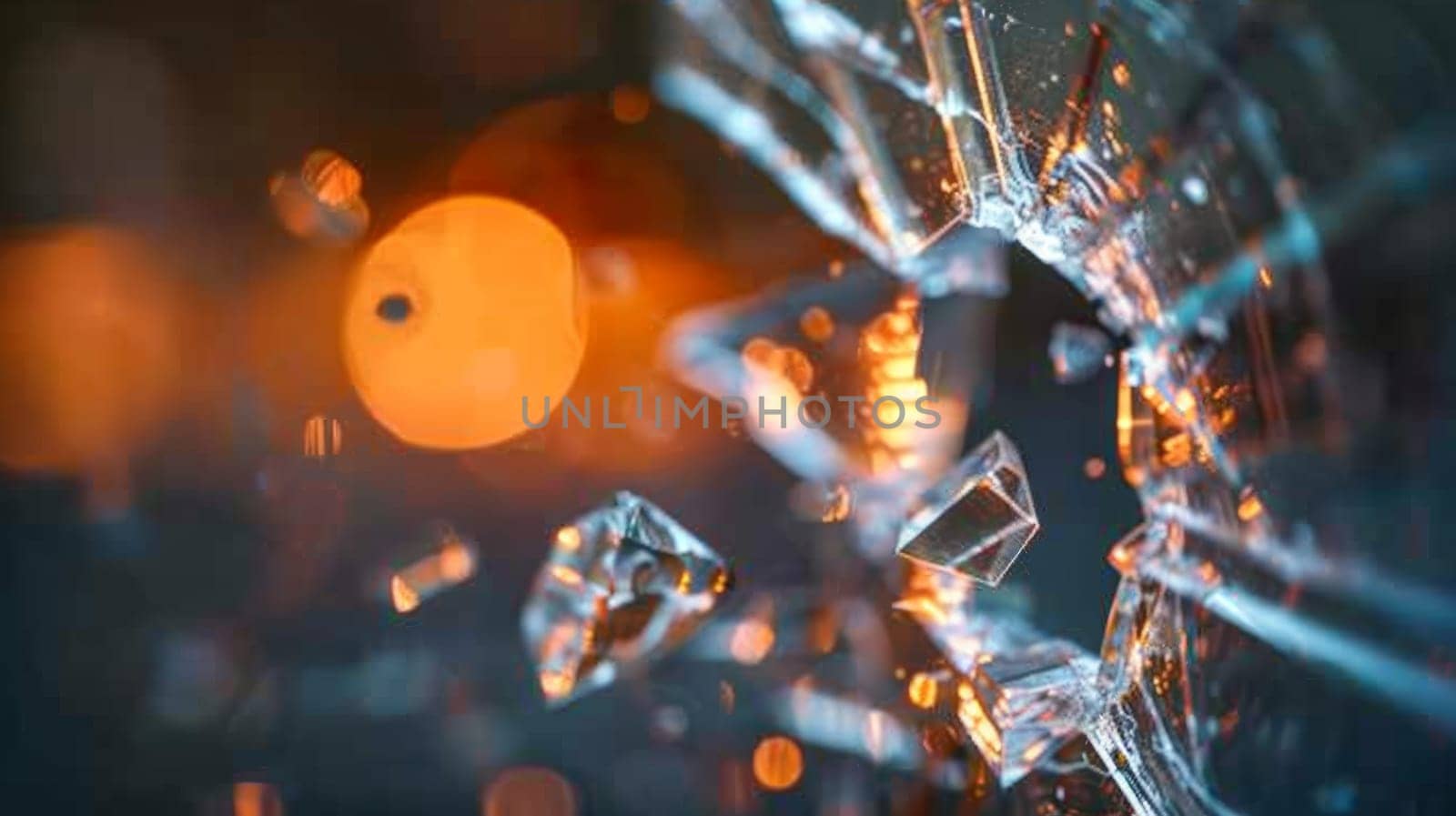 Shattered Glass with Defocused City Lights. Abstract Background