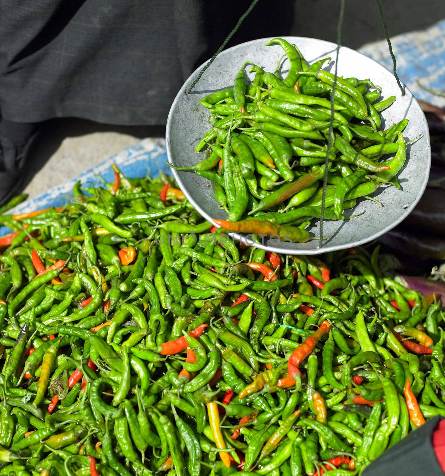Chili on a market stall at Paro food market in the Kingdom of Bhutan.