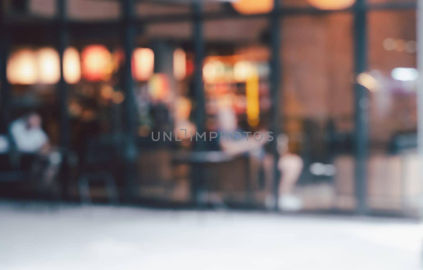 Abstract blurred background with bokeh lights in the restaurant