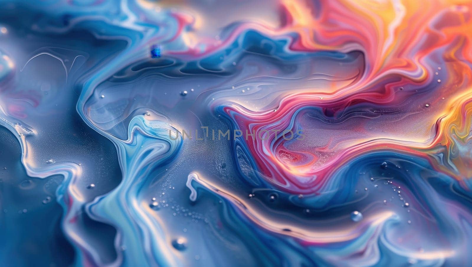 Abstract Colorful Fluid Art Background. Blue, Orange, and Pink Paint Swirls