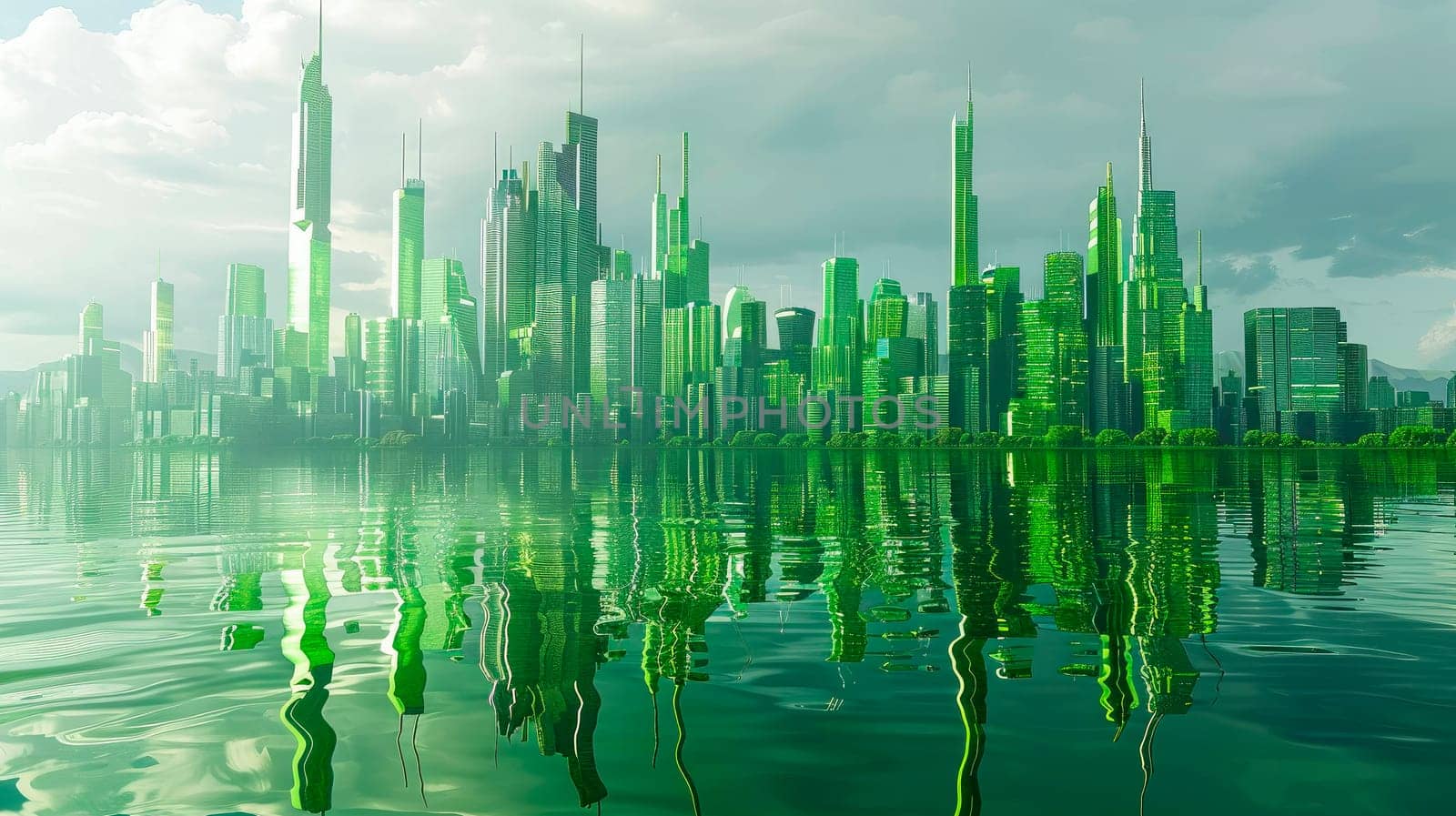 Ecology and environment conservation creative idea concept design.Green eco urban city and nature landscape background.  AI generated
