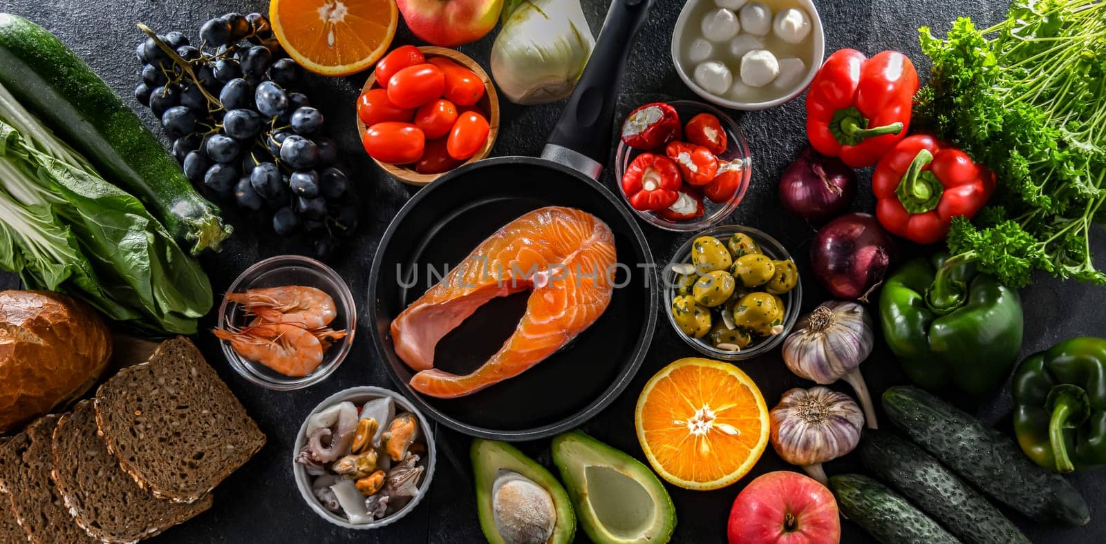 Food products representing the Mediterranean diet which may improve overall health status