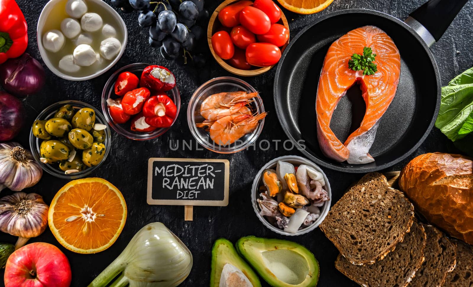 Food products representing the Mediterranean diet which may improve overall health status