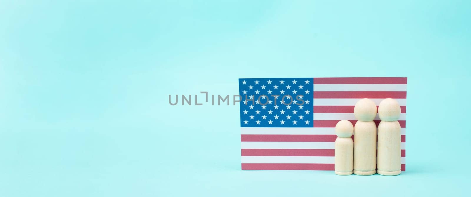 Family with american flag, US election, citizens of America voting president, veterans day, independence and labor day