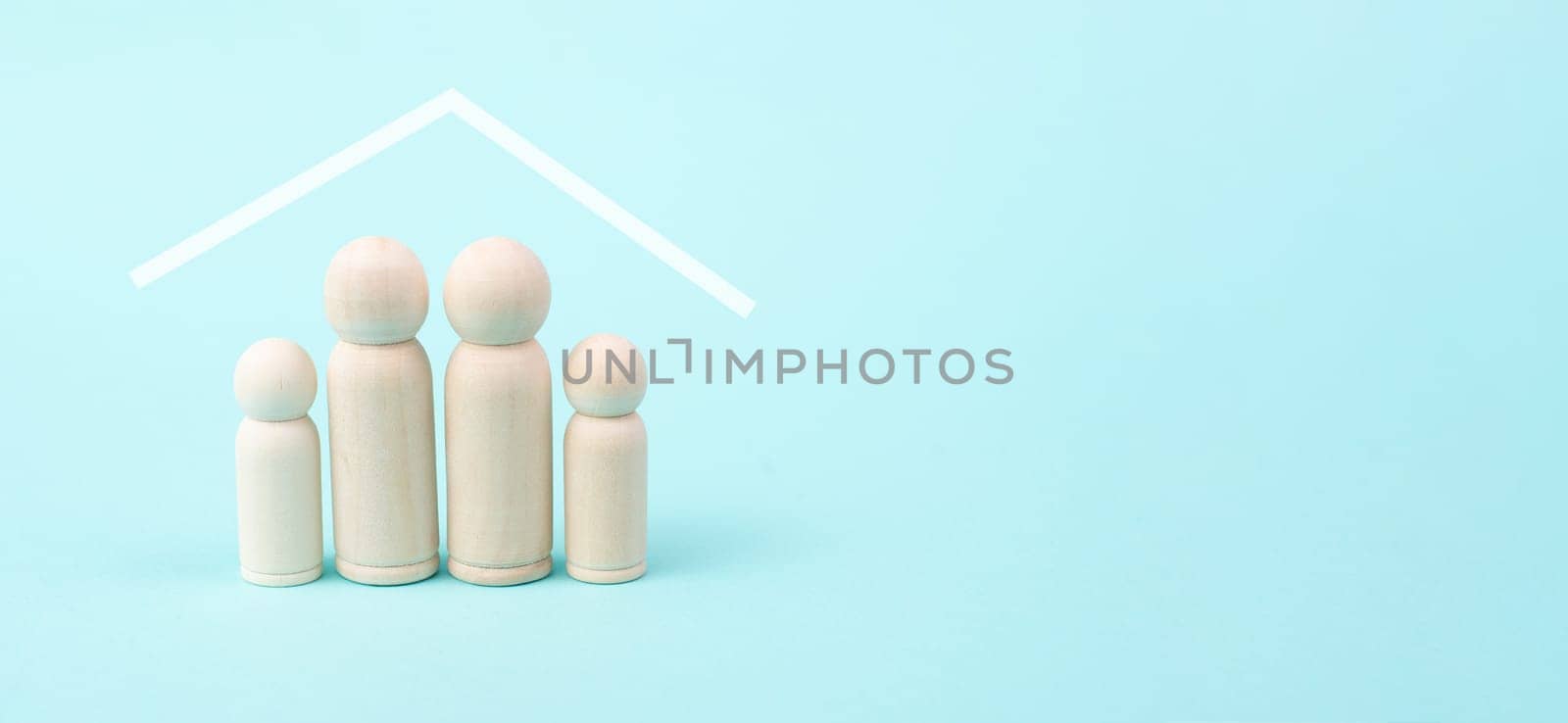 Family, mother, father and two children, roof of a house, mortage for new home, real estate and insurance concept, investment