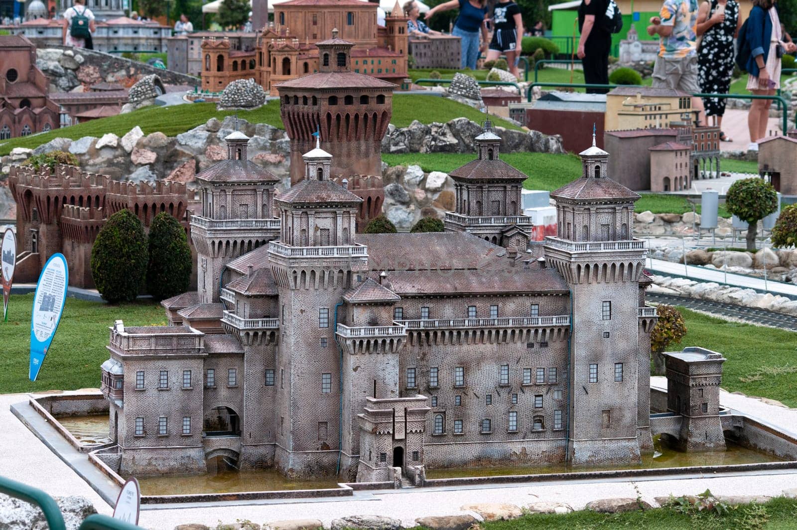 Viserba, Italy - June 25, 2024: Castello estense di Ferrara at Theme park Italy in Miniature or Italia in Miniatura in Rimini, Italy - Reproduction of famous attractions in a small scale