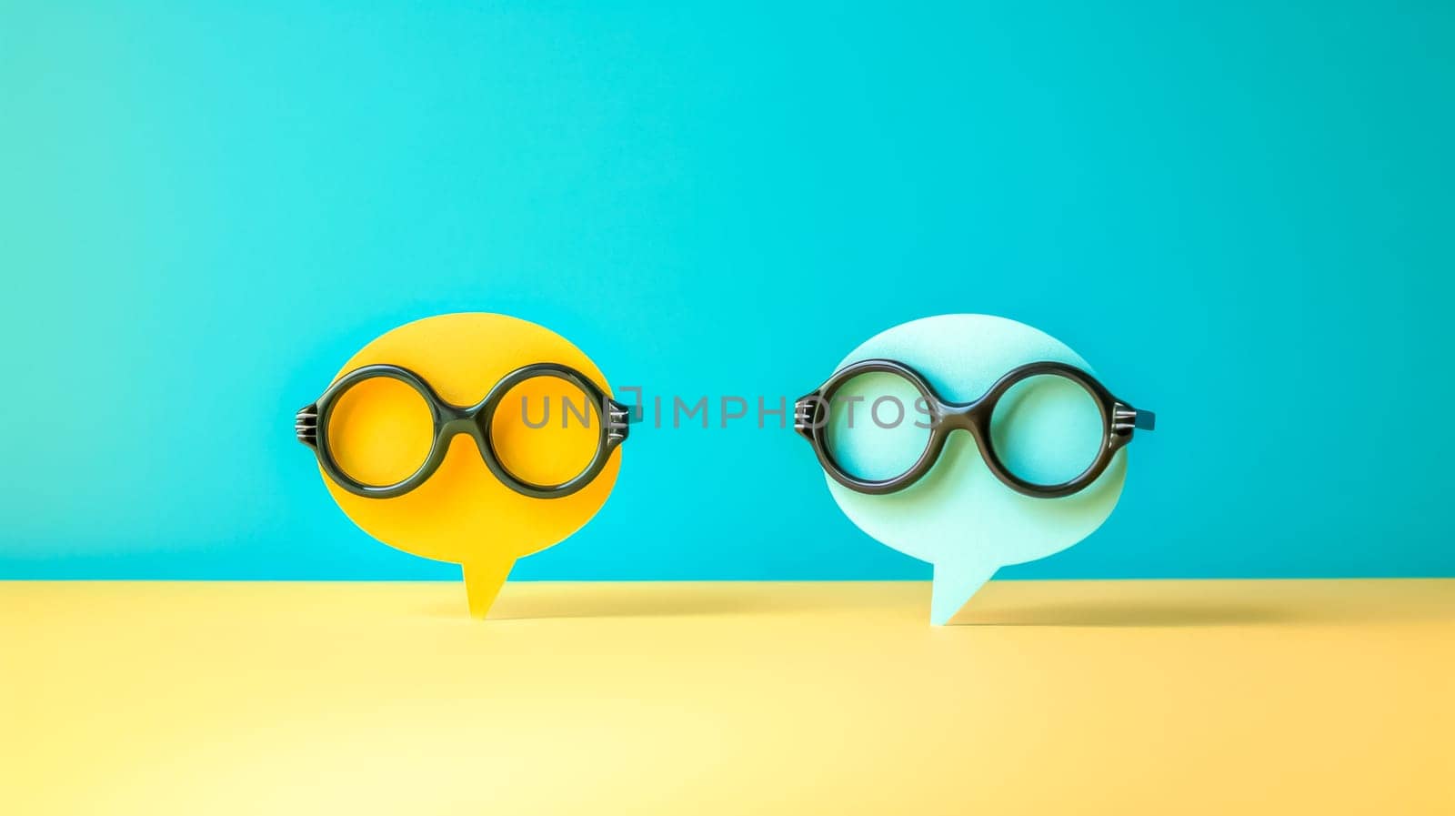 Two speech bubbles are wearing glasses and appear to be deep in thought, suggesting a meaningful conversation is taking place