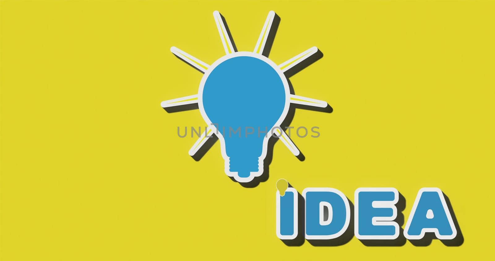 Electric lamp with rays on a yellow background, the concept of generating new ideas. 3D rendering illustration