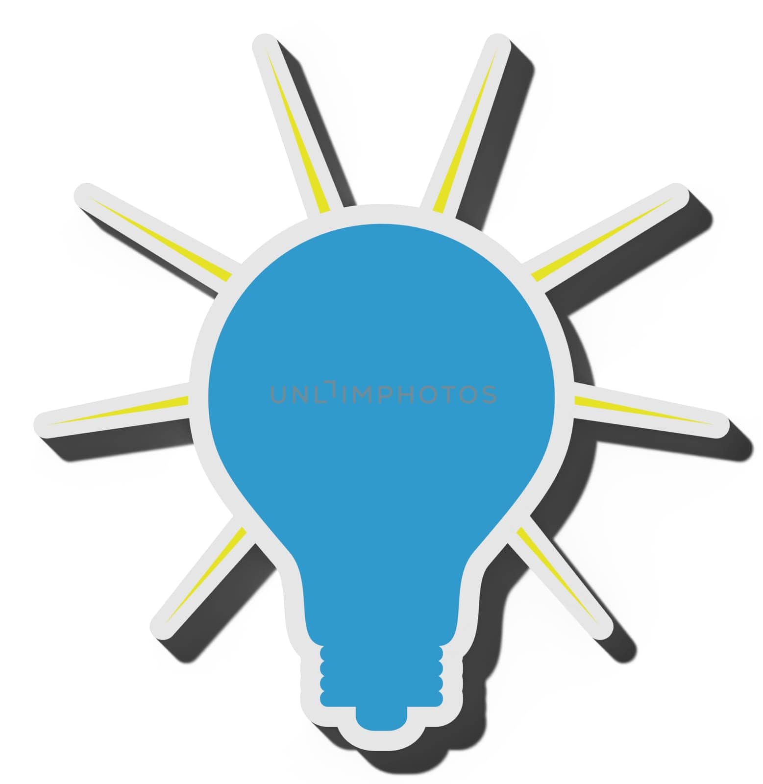 Electric lamp with rays on a isolated background, the concept of generating new ideas. 3D rendering illustration