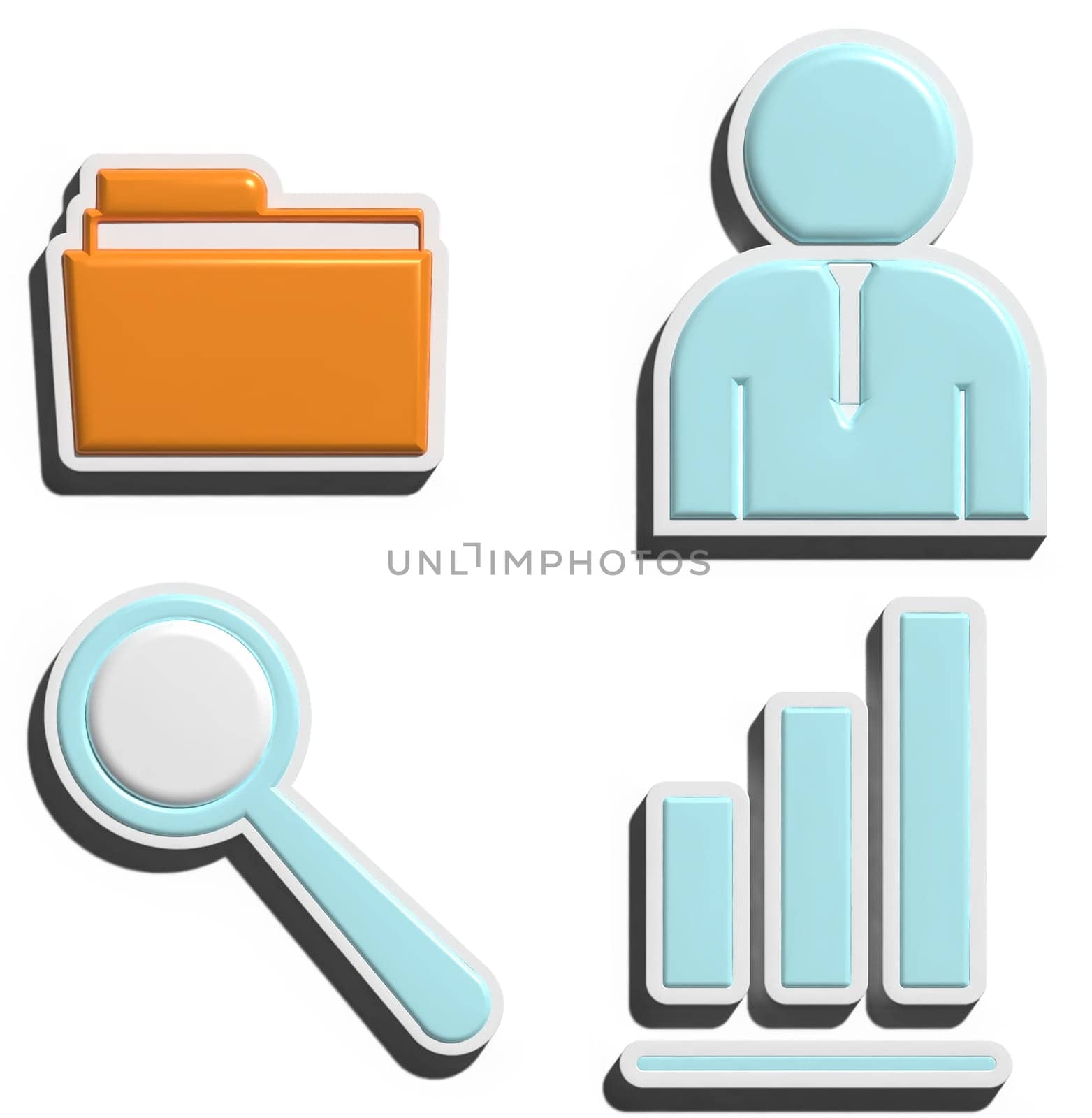 Yellow folder, magnifying glass and inspector. Document control concept, 3D rendering illustration