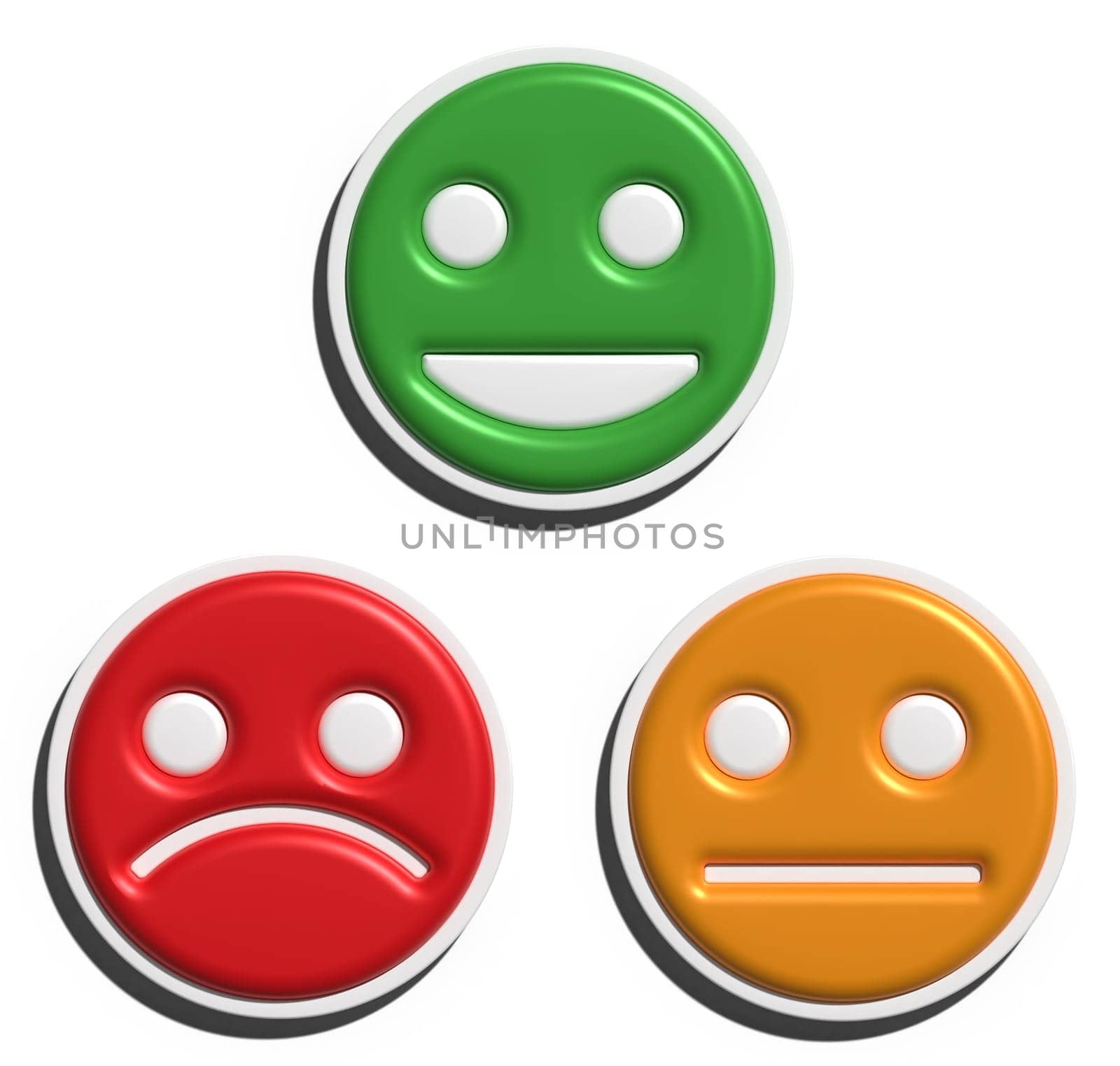 Assessment of service quality, emotional state, circles with different feelings, 3D rendering illustration