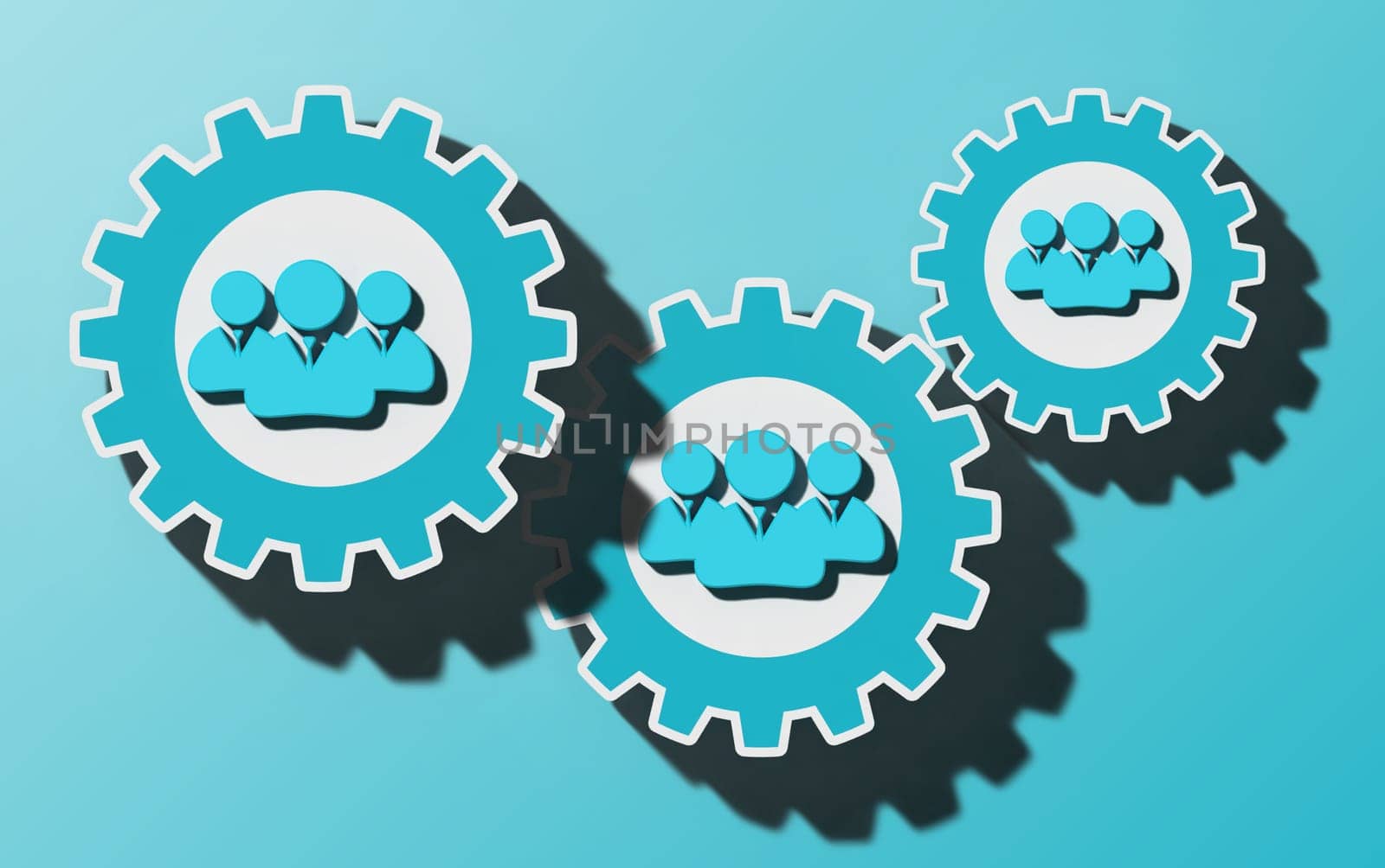 Company team icon inside a gear, efficient business, 3D rendering illustration