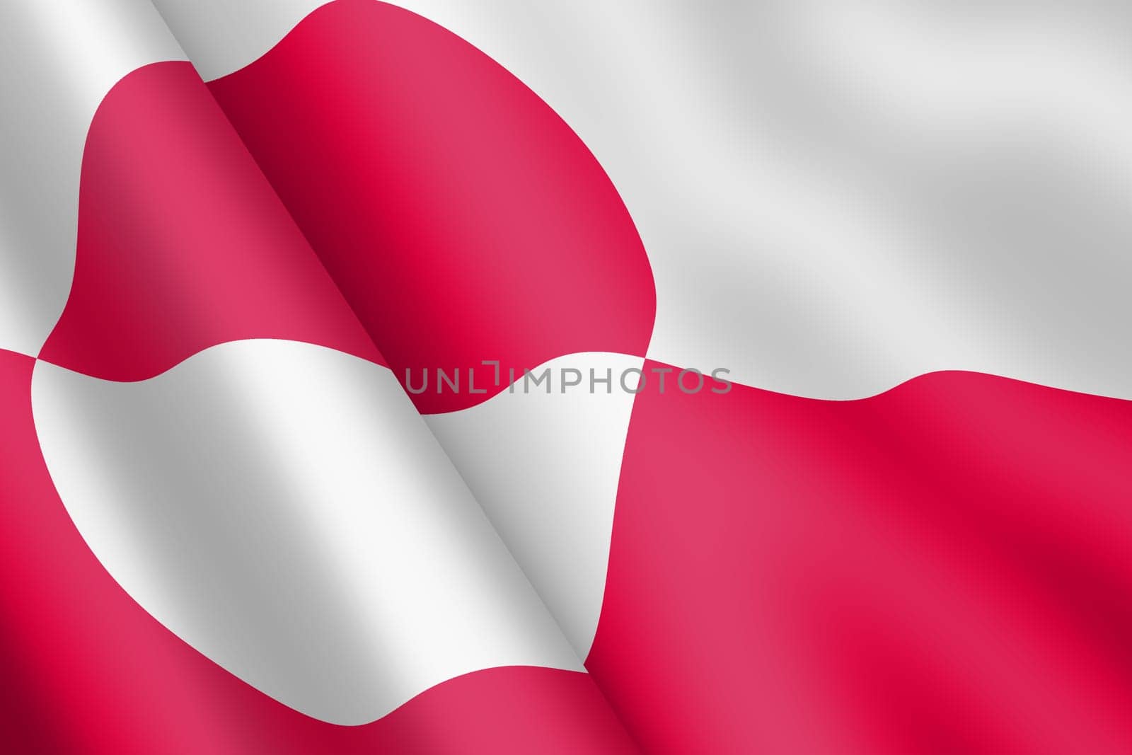 A Greenland waving flag 3d illustration wind ripple