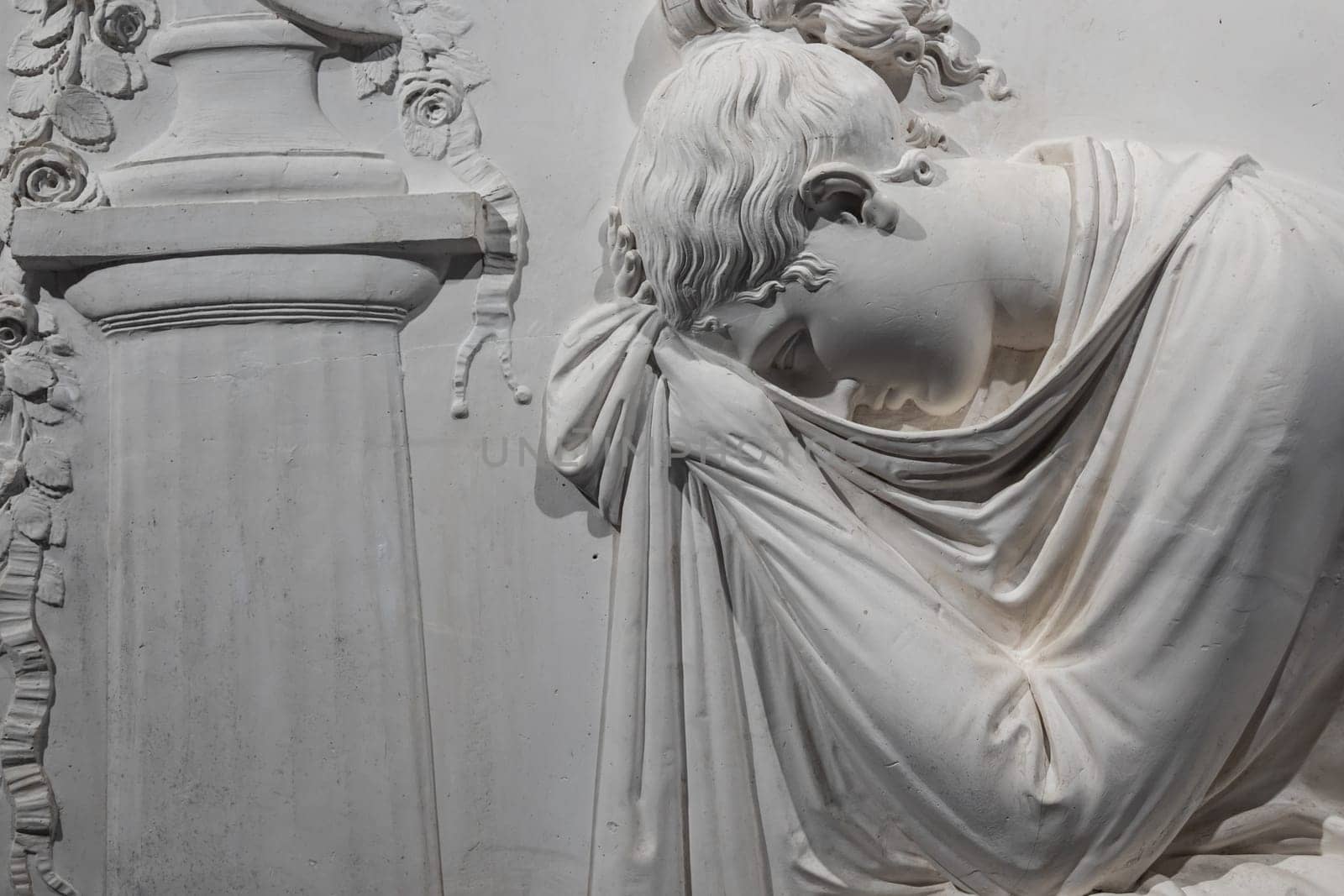 Possagno, Italy - June 2022: funeral sculpture by Antonio Canova. Marble memorial on tombstone