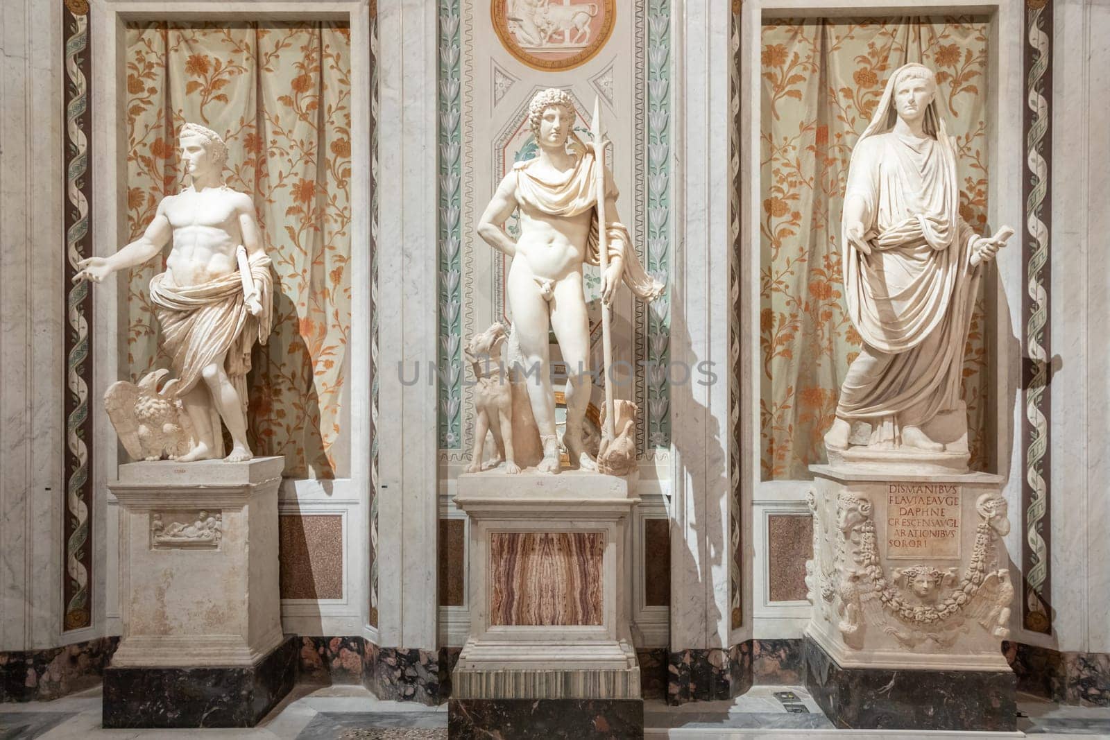 Rome, Italy - 28 December 2023: Galleria Borghese - Borghese Gallery - ancient art museum interior, sculptures in white marble