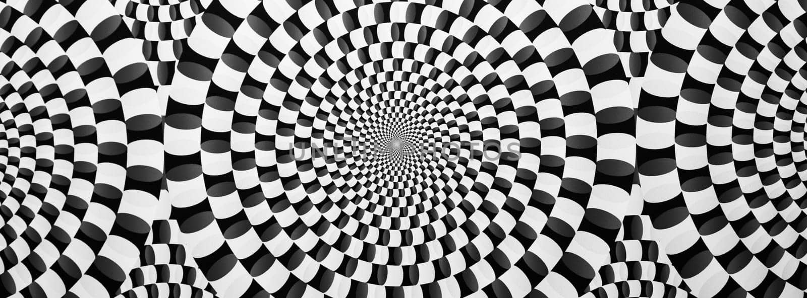 Optical illusion horizontal background. Abstract curves, geometric effect. Black and white.