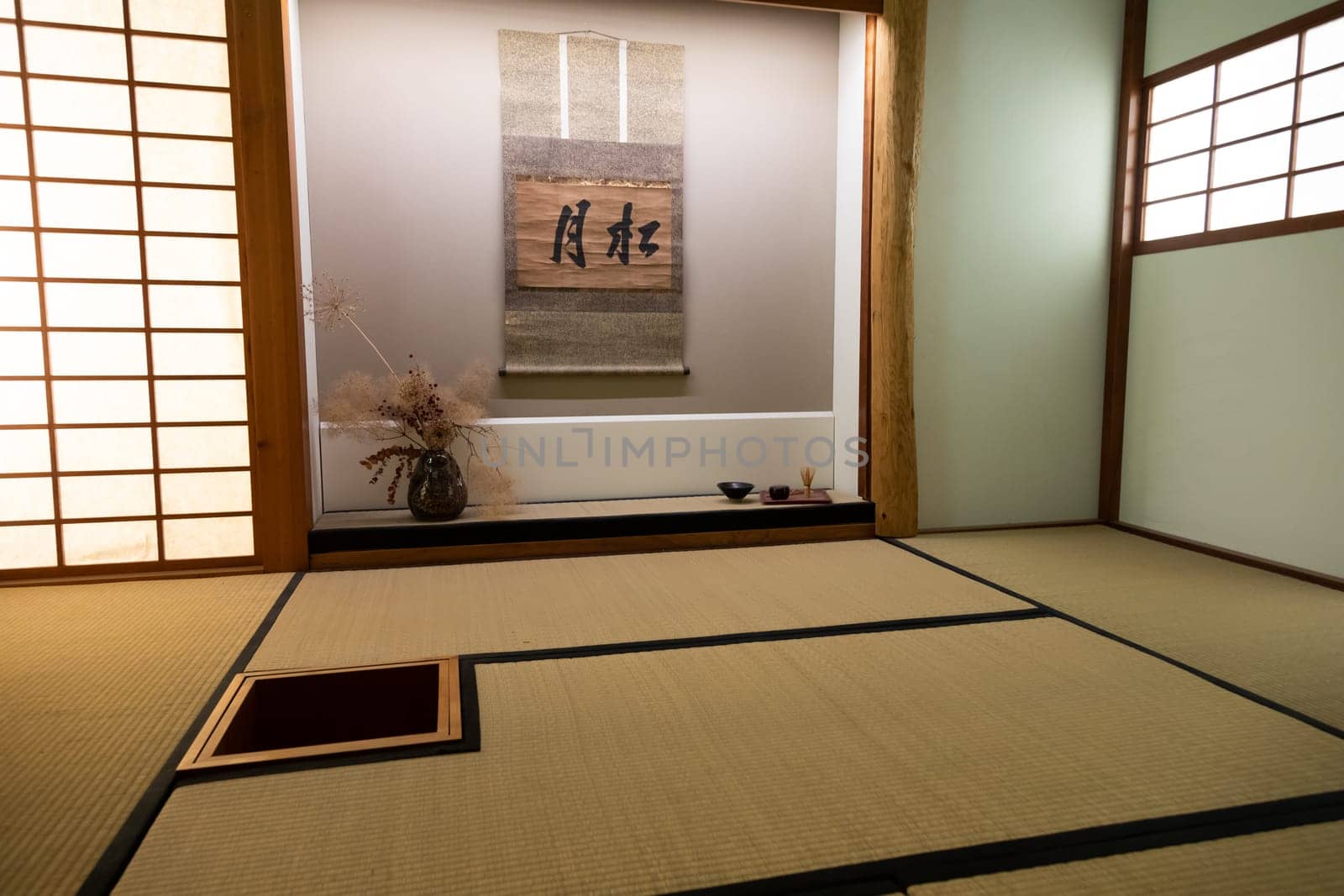 Reconstruction of a Japanese traditional tea room interior - minimal design, nobody
