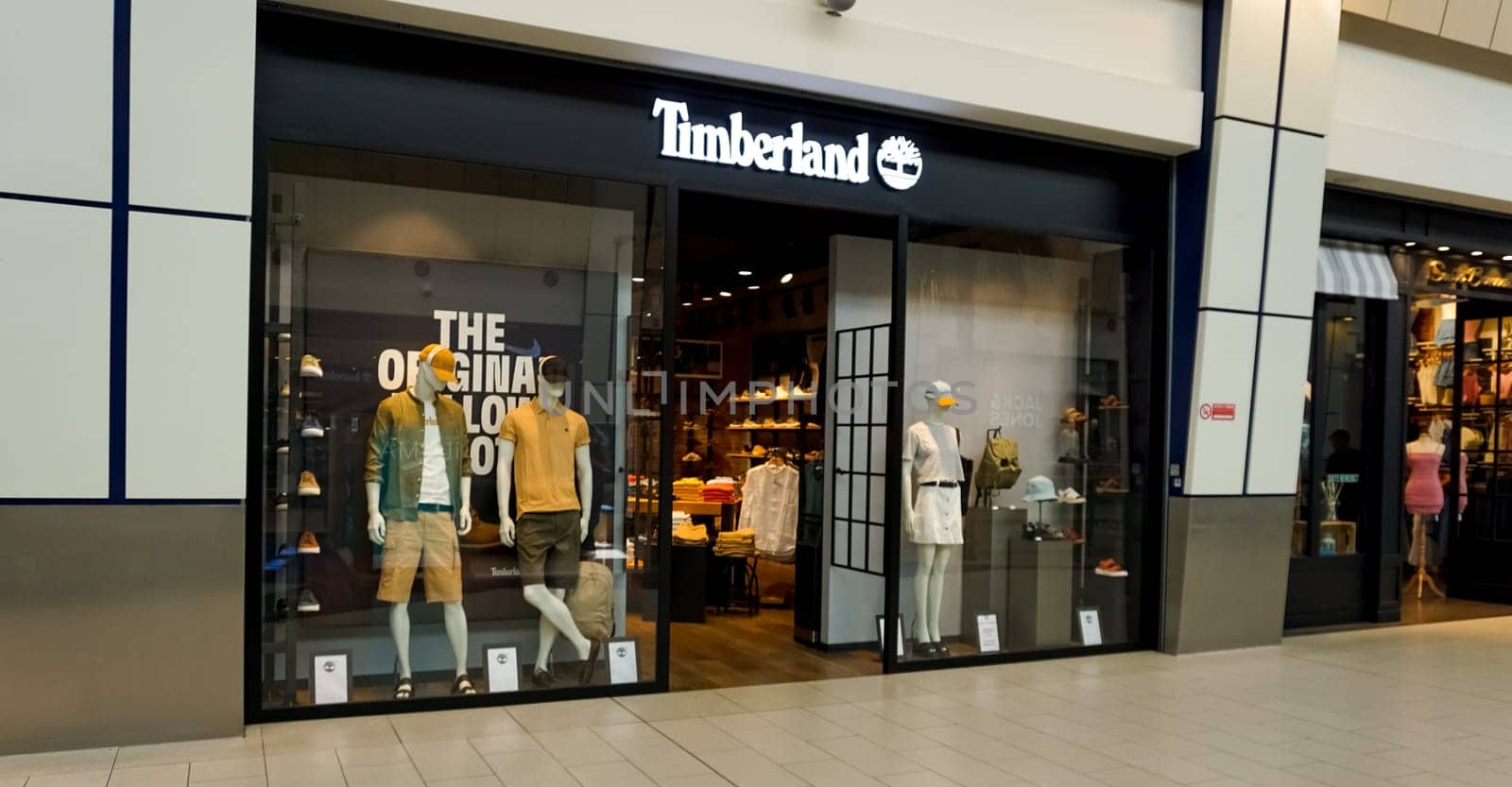 Rimini, Italy - June 25, 2024: Signage from a Timberland store at Rimini at Italy