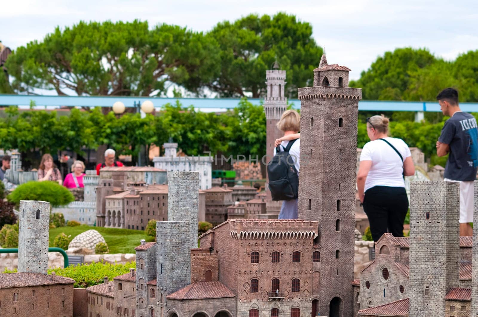 Viserba, Italy - June 25, 2024: San Gimignano at Theme park Italy in Miniature or Italia in Miniatura in Rimini, Italy - Reproduction of famous attractions in a small scale