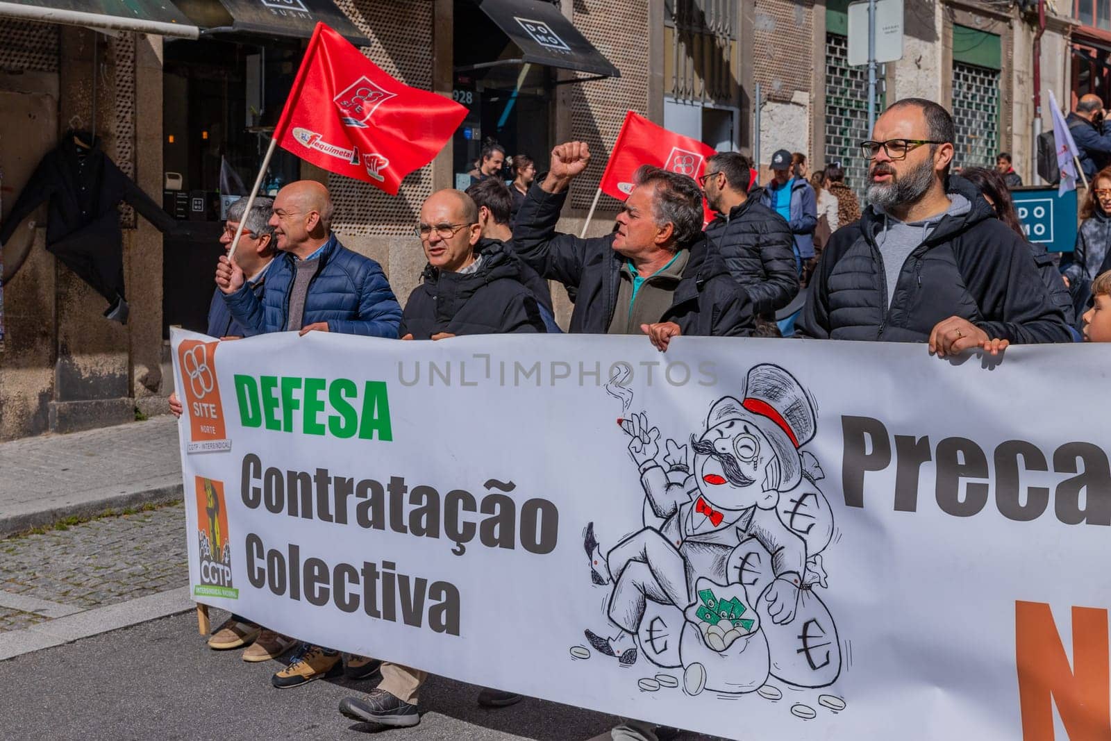Porto, Portugal: May 1, 2024: Celebration and Protest of the May 1in Portugal, Labour Day, in Porto, Portugal