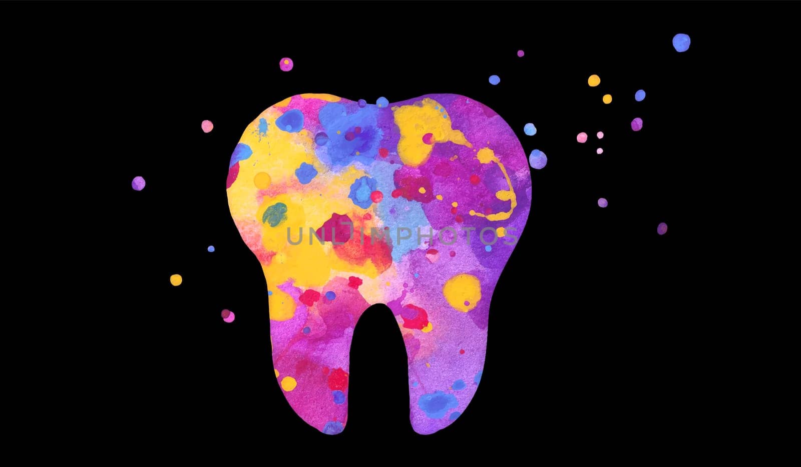 Tooth icon. Vector colorful watercolor illustration isolated
