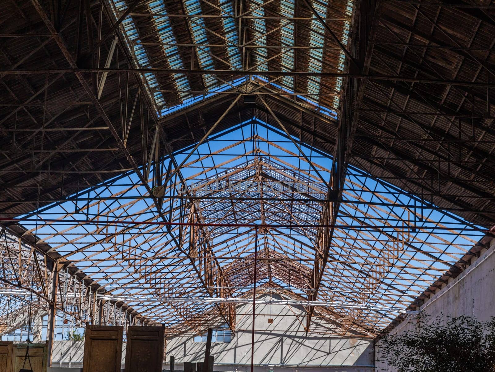 Abandoned warehouse in ruins in Lisbon, harbour area. Portugal