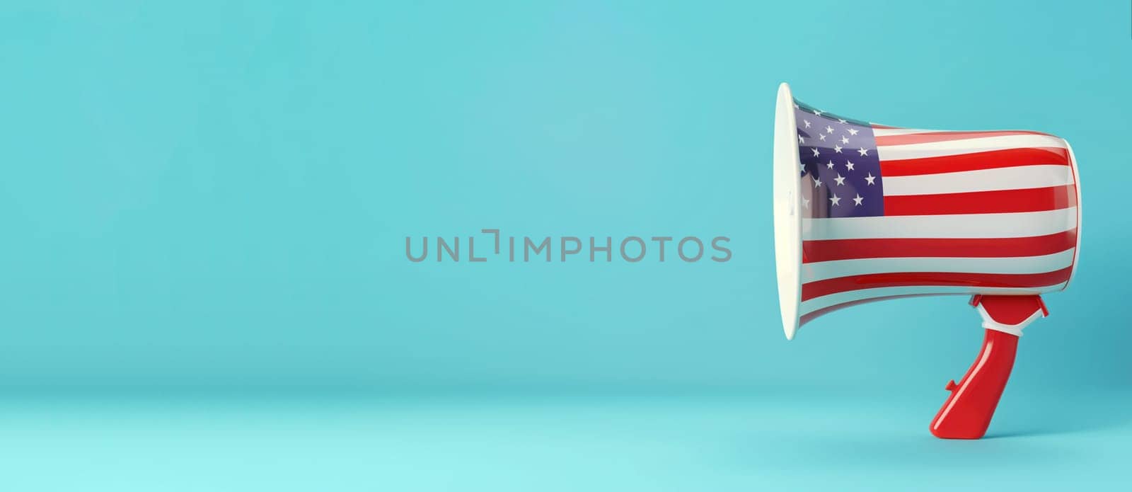 American flag with megaphone, US election, citizens of America voting president, Memorial Day, Labour Day, banner