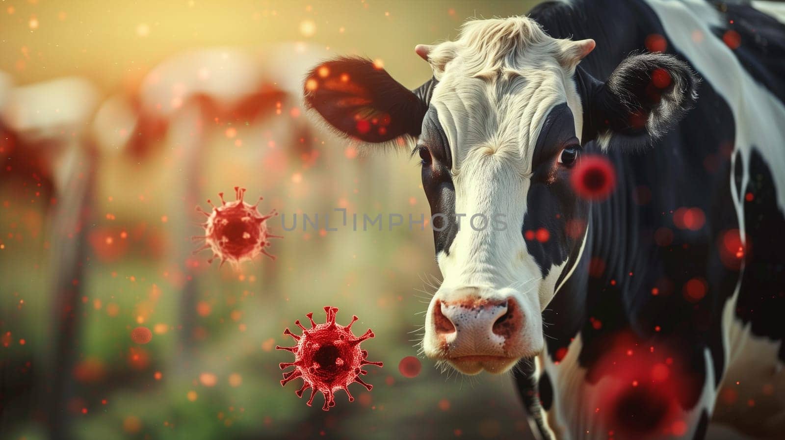 Bird flu virus outbreak, Avian influenza, infectious disease spreading to mammals and humans, sick cows
