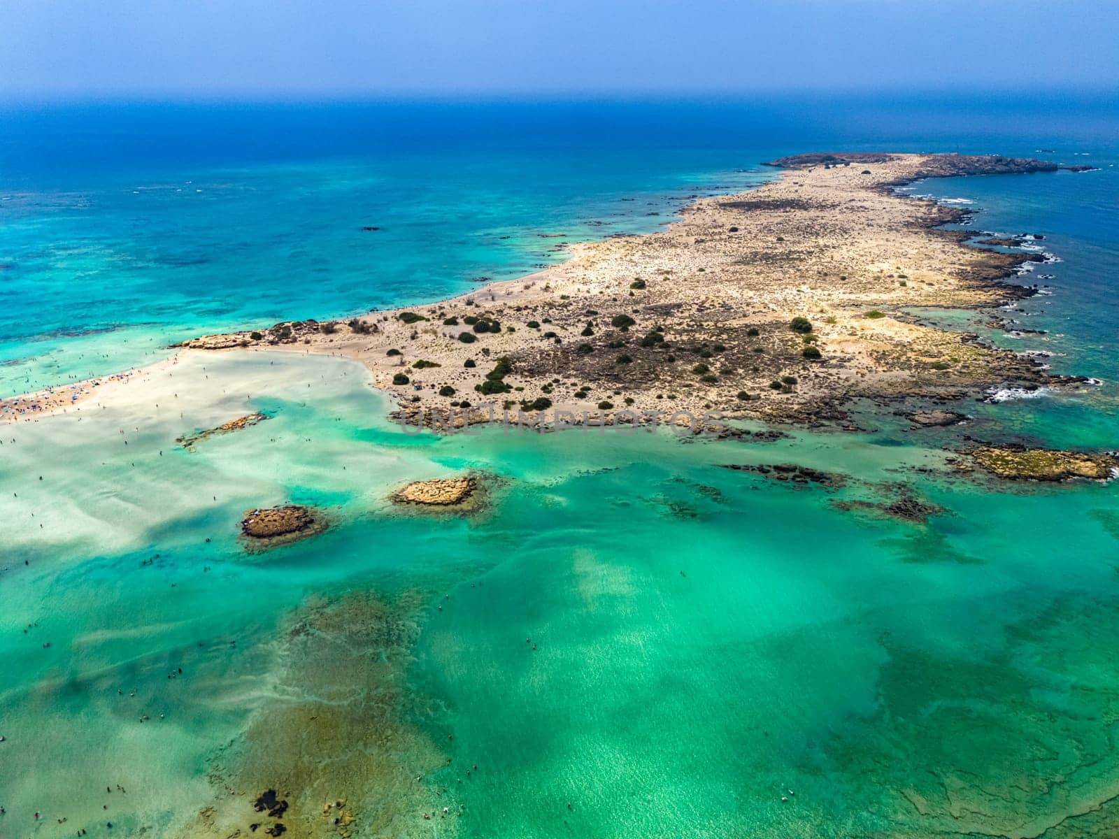 Aerial view of Elafonisi beach in the municipality of Kissamos in the region of Chania, Crete, Greece