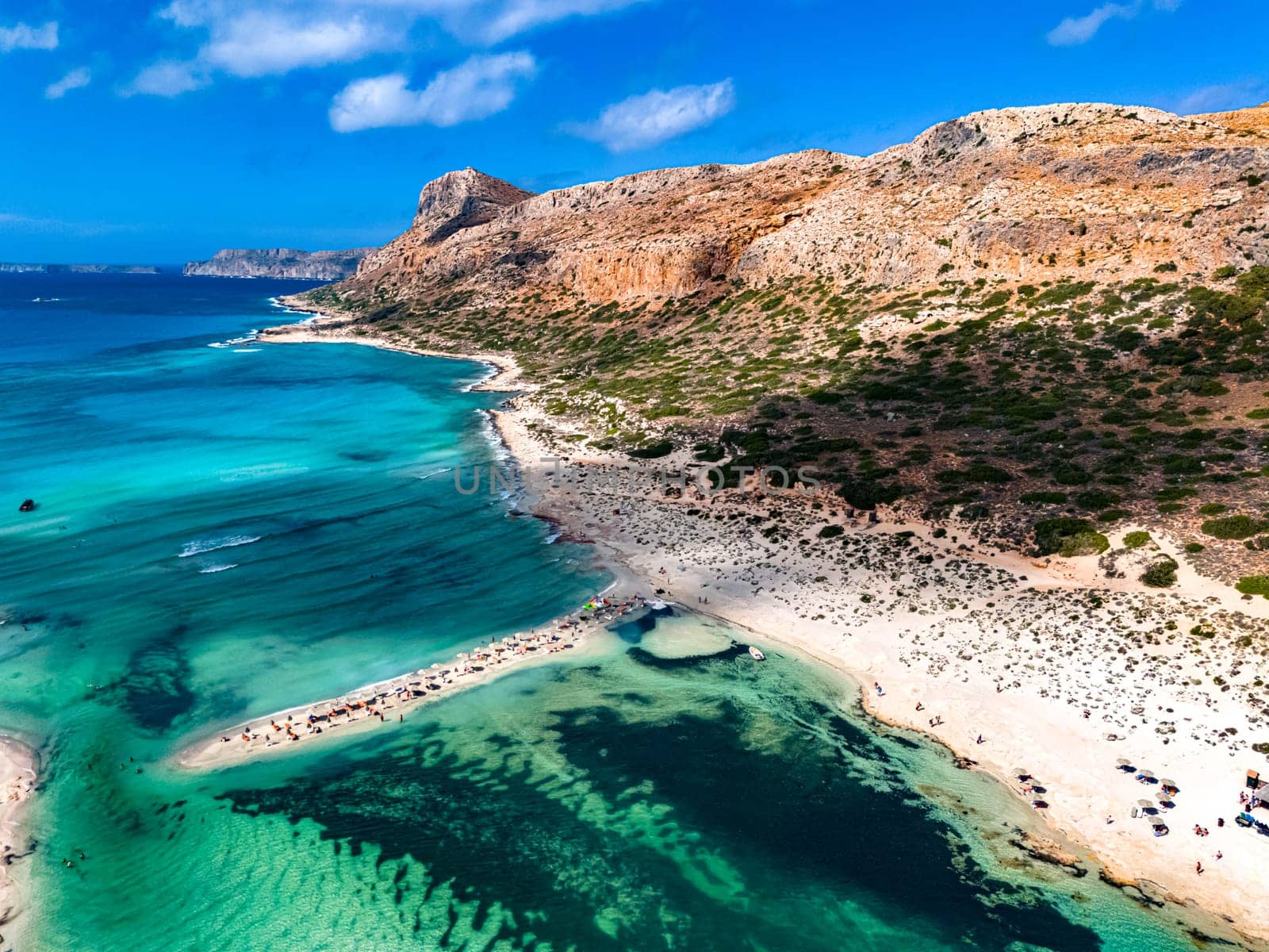 Aerial view of Balos Lagoon in the municipality of Kissamos in the region of Chania, Crete, Greece