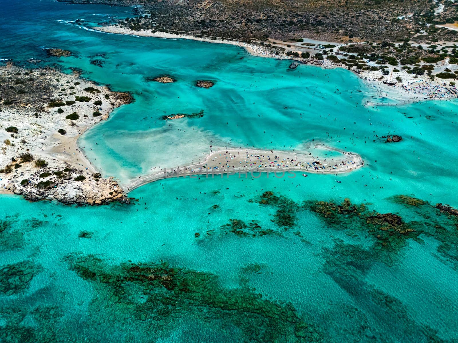 Aerial view of Elafonisi beach in the municipality of Kissamos in the region of Chania, Crete, Greece