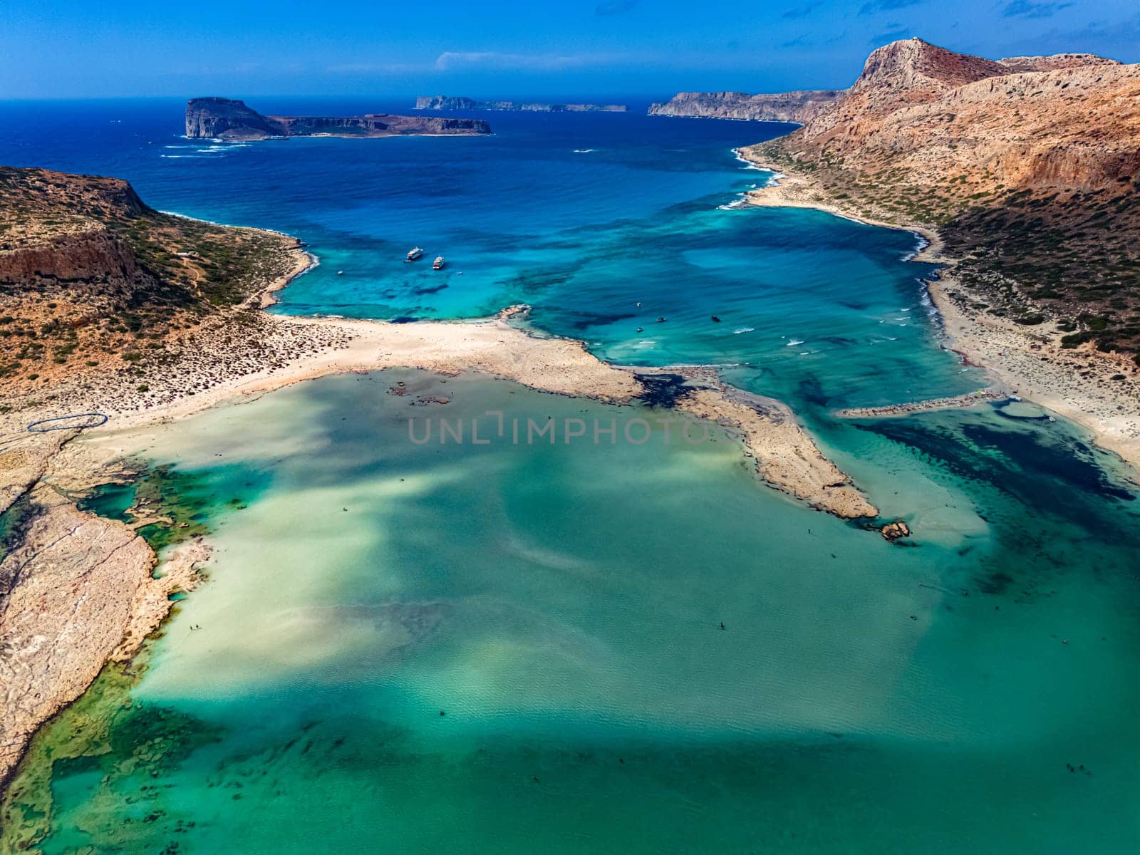 Aerial view of Balos Lagoon in the municipality of Kissamos in the region of Chania, Crete, Greece