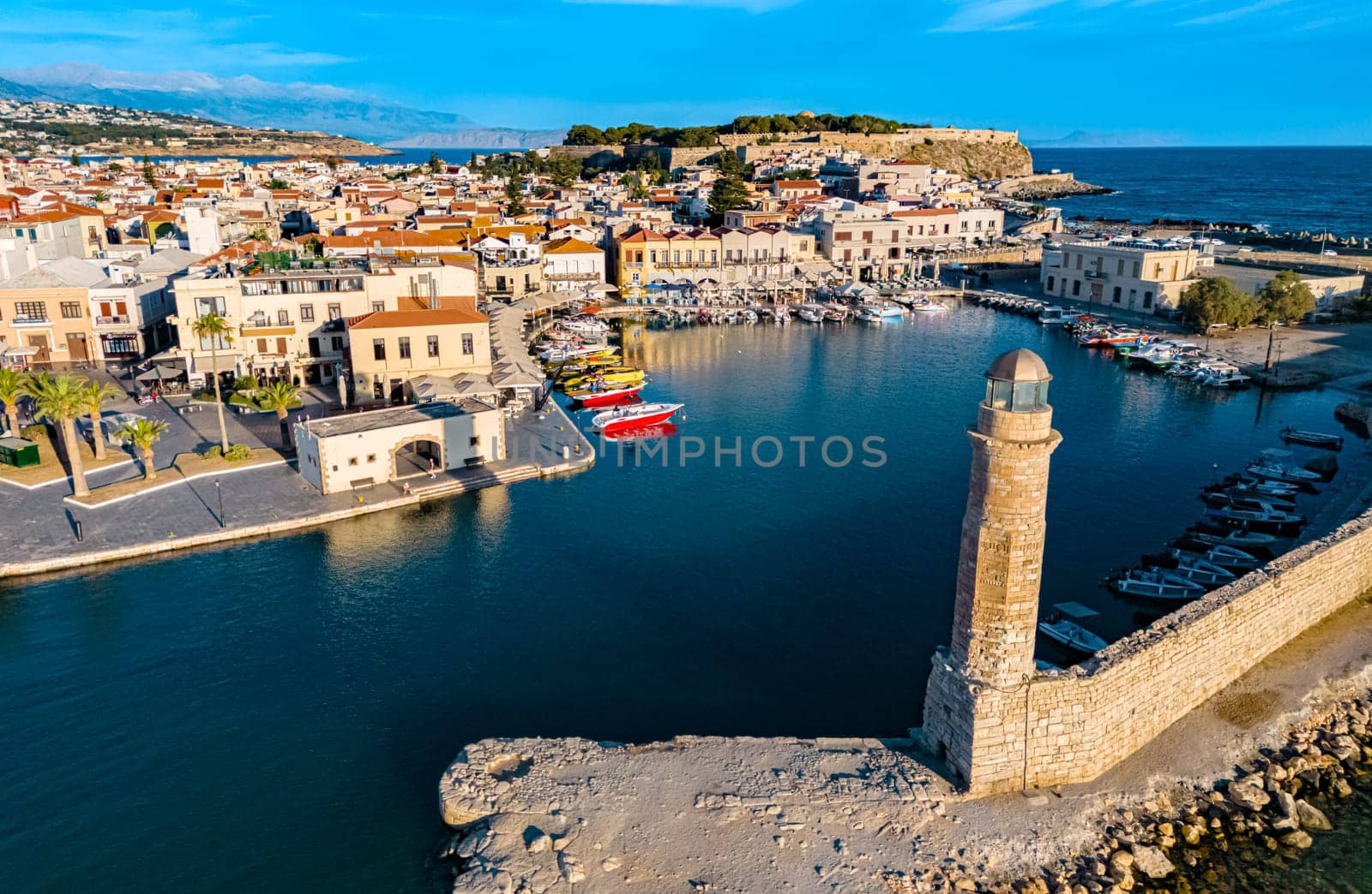 Aerial view of the city of Rethymno, Crete, Greece.