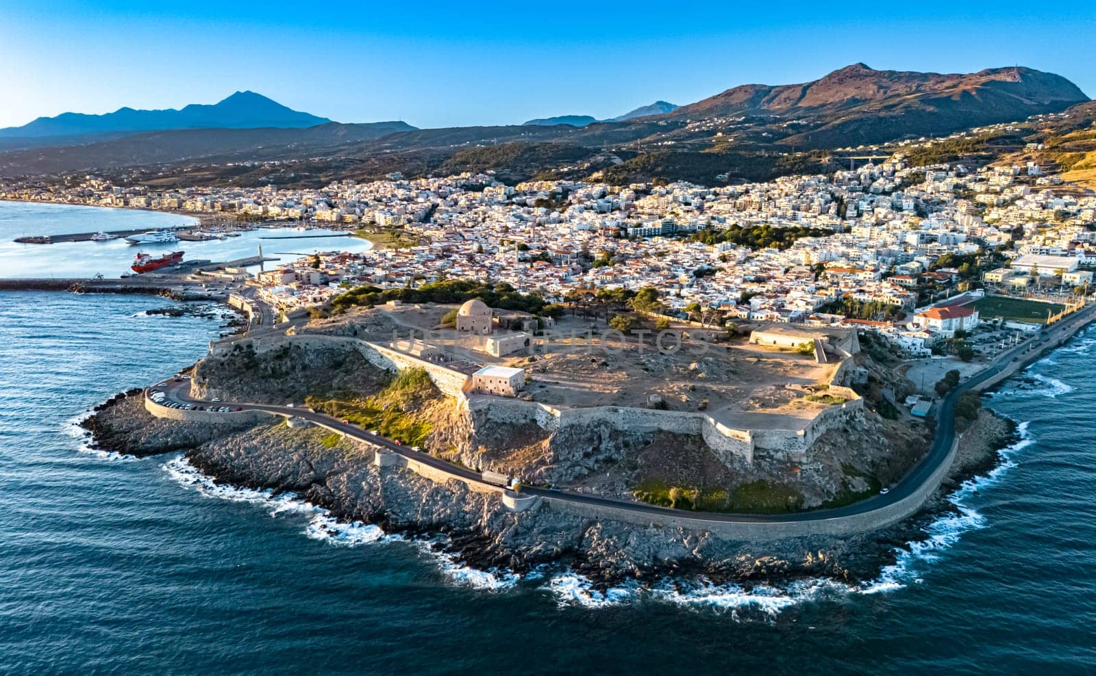 Aerial view of the city of Rethymno, Crete, Greece.
