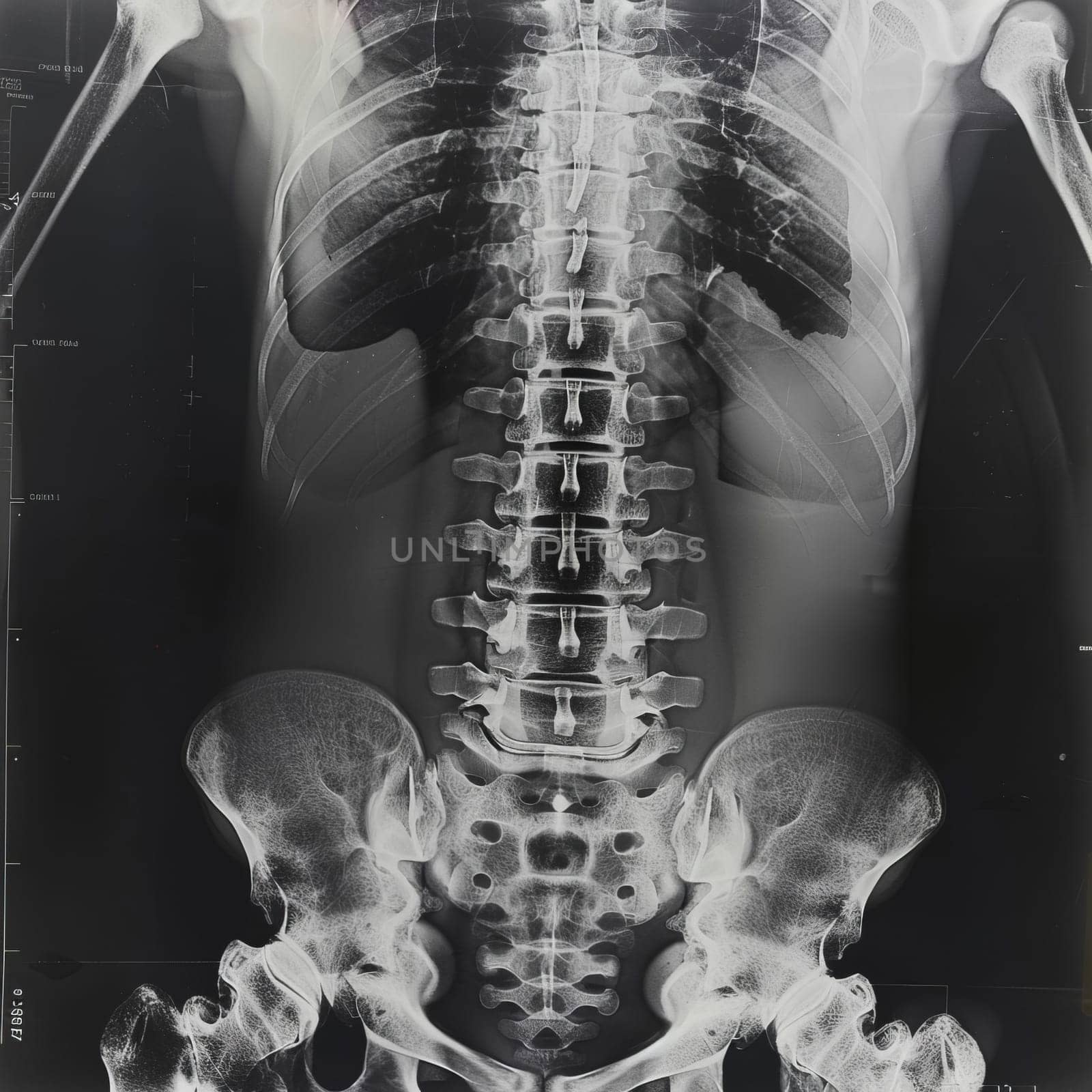 X-ray of a human torso showing spine and pelvis