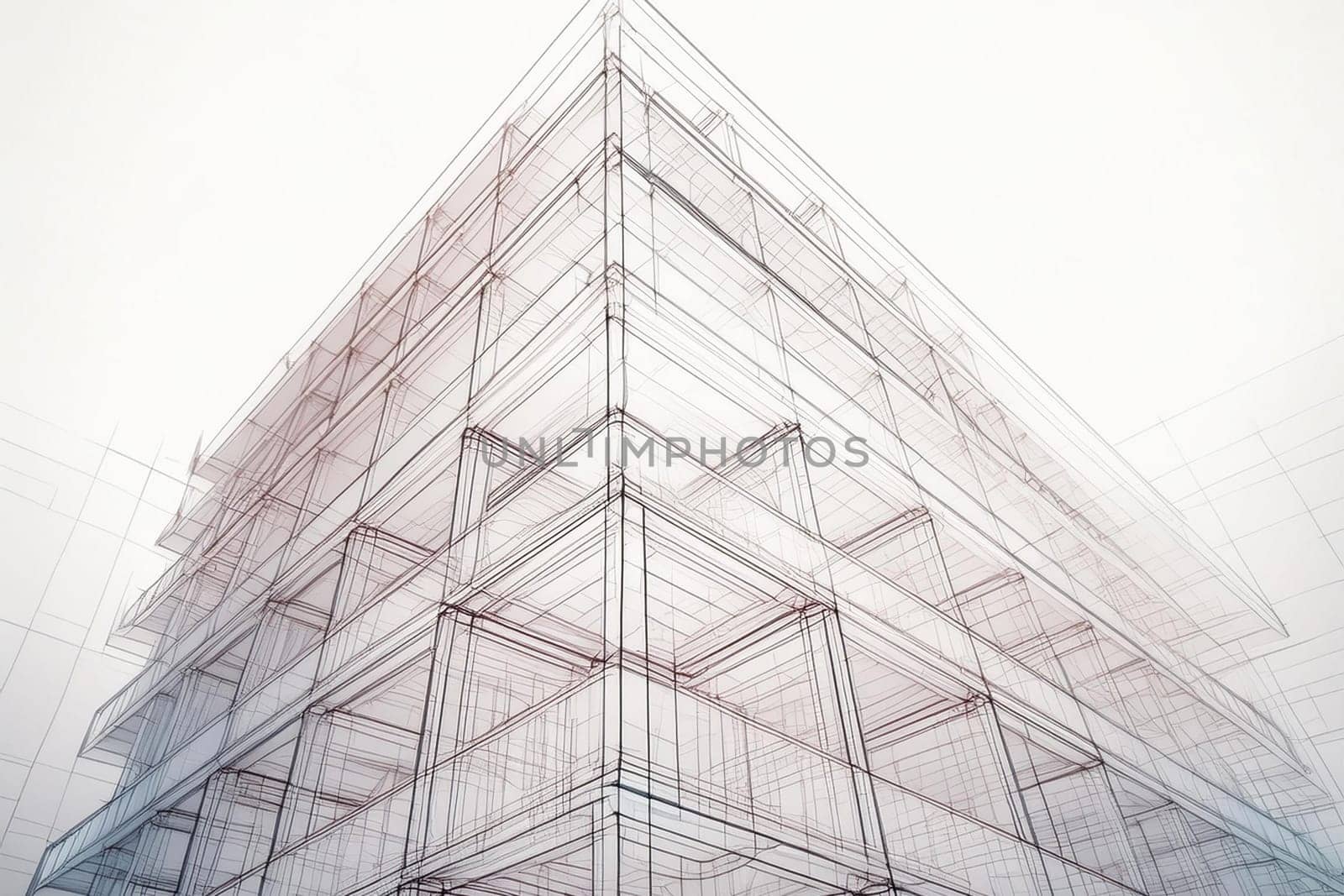 Architectural Concept Sketch of Modern Building. Abstract sketch of a modern multi-level structure suggesting pre-construction design phase.