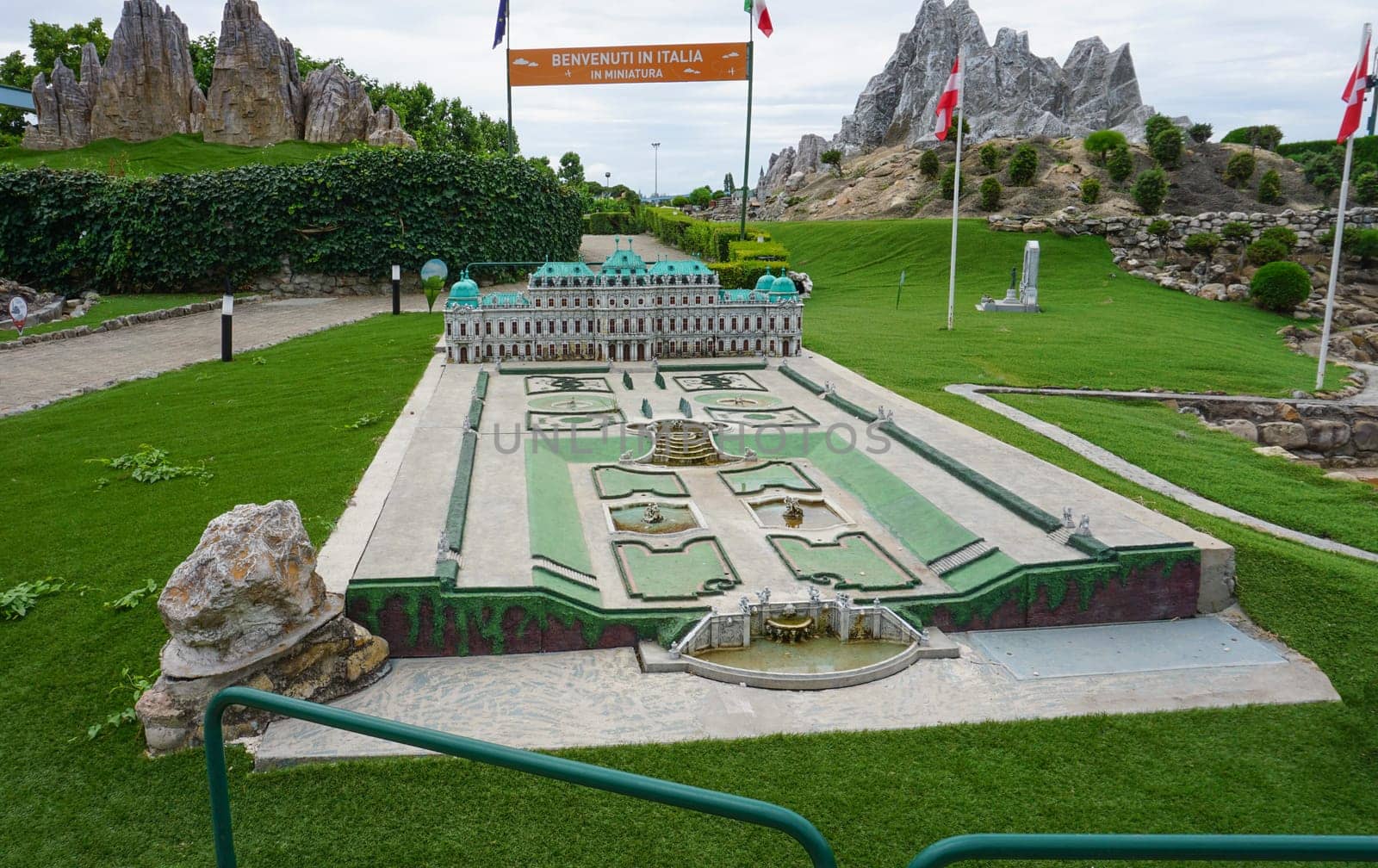 Viserba, Italy - June 25, 2024: Belvedere is a palace complex in Vienna at Theme park Italy in Miniature or Italia in Miniatura in Rimini, Italy - Reproduction of famous attractions in a small scale