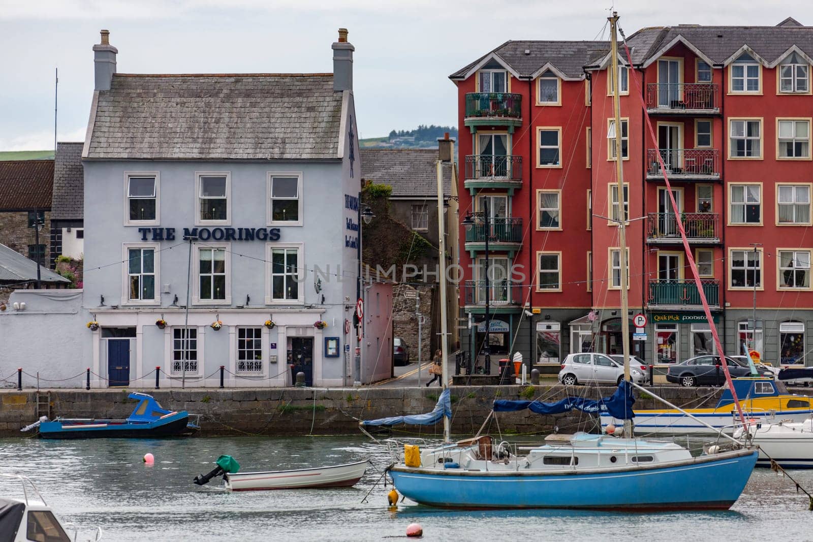 The coastal town and harbor at Dungarvan in County Waterford, on the southeast coast of the Republic of Ireland.