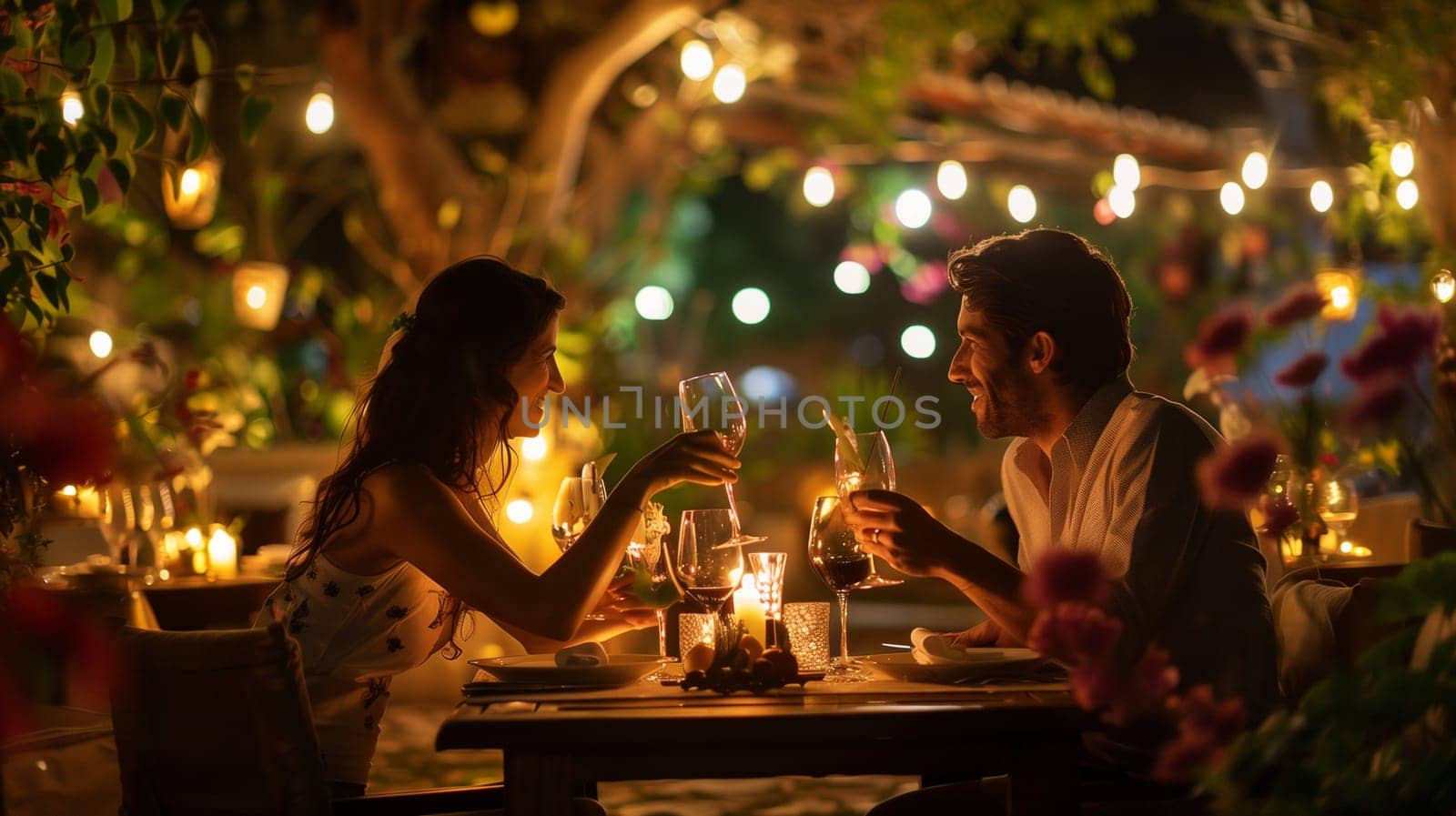 A couple enjoying a romantic candlelit dinner