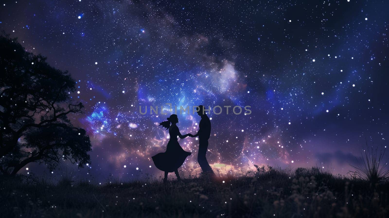 A couple dancing under the starry sky