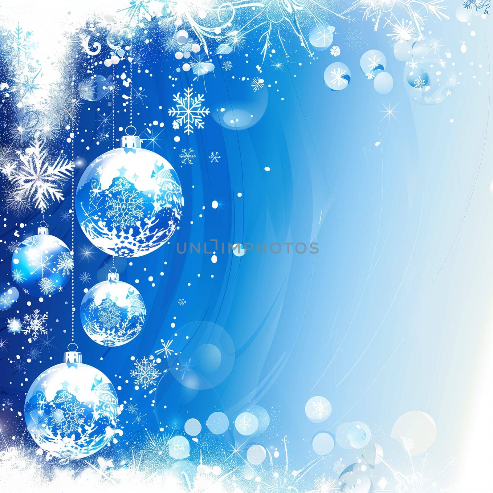blue christmas background with snowflakes and christmas balls
