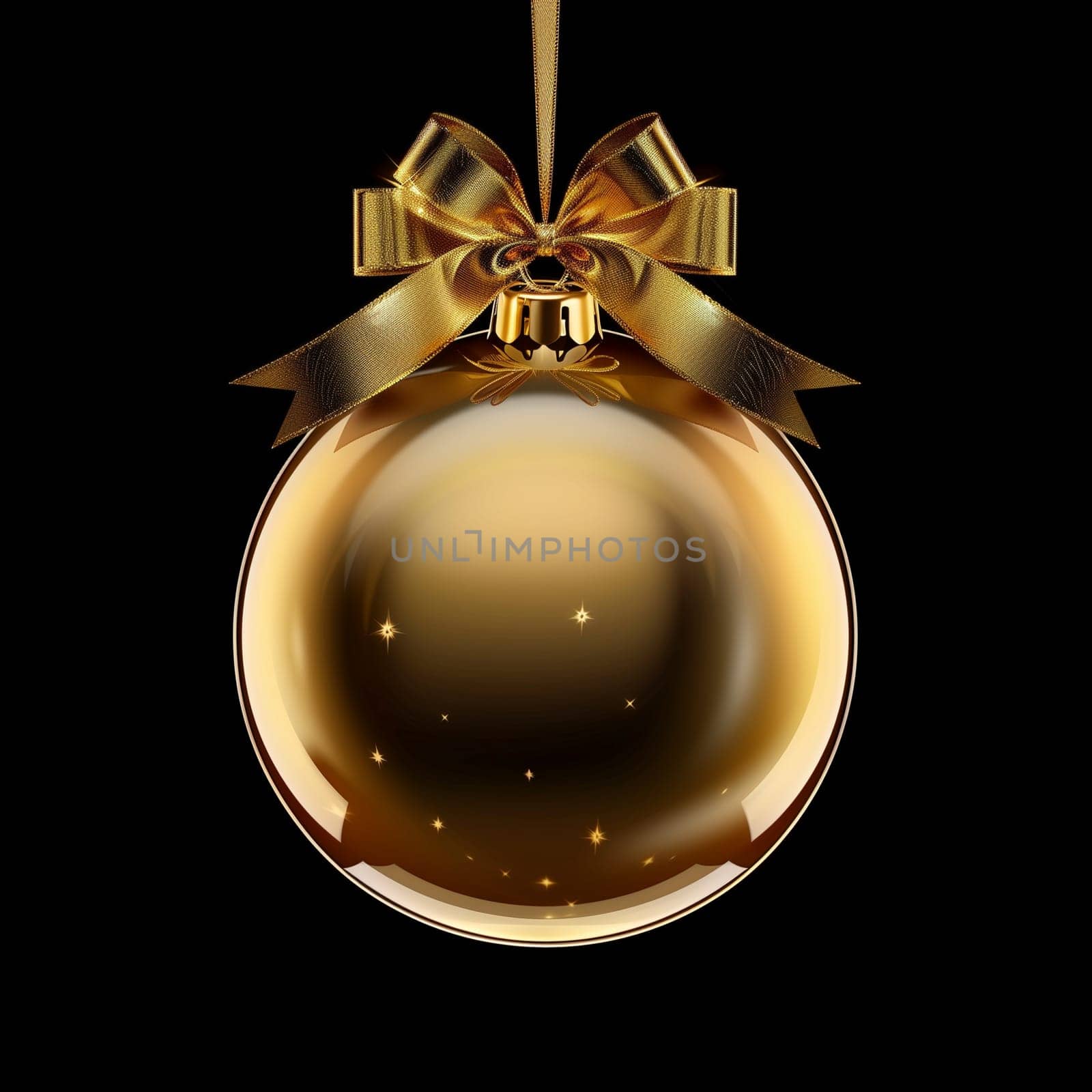 gold Christmas ball with ribbon and a bow