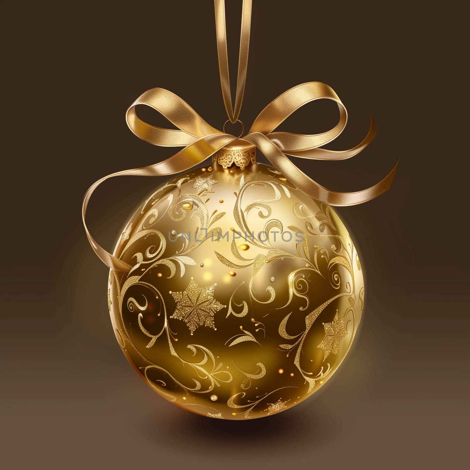 gold Christmas ball with ribbon and a bow
