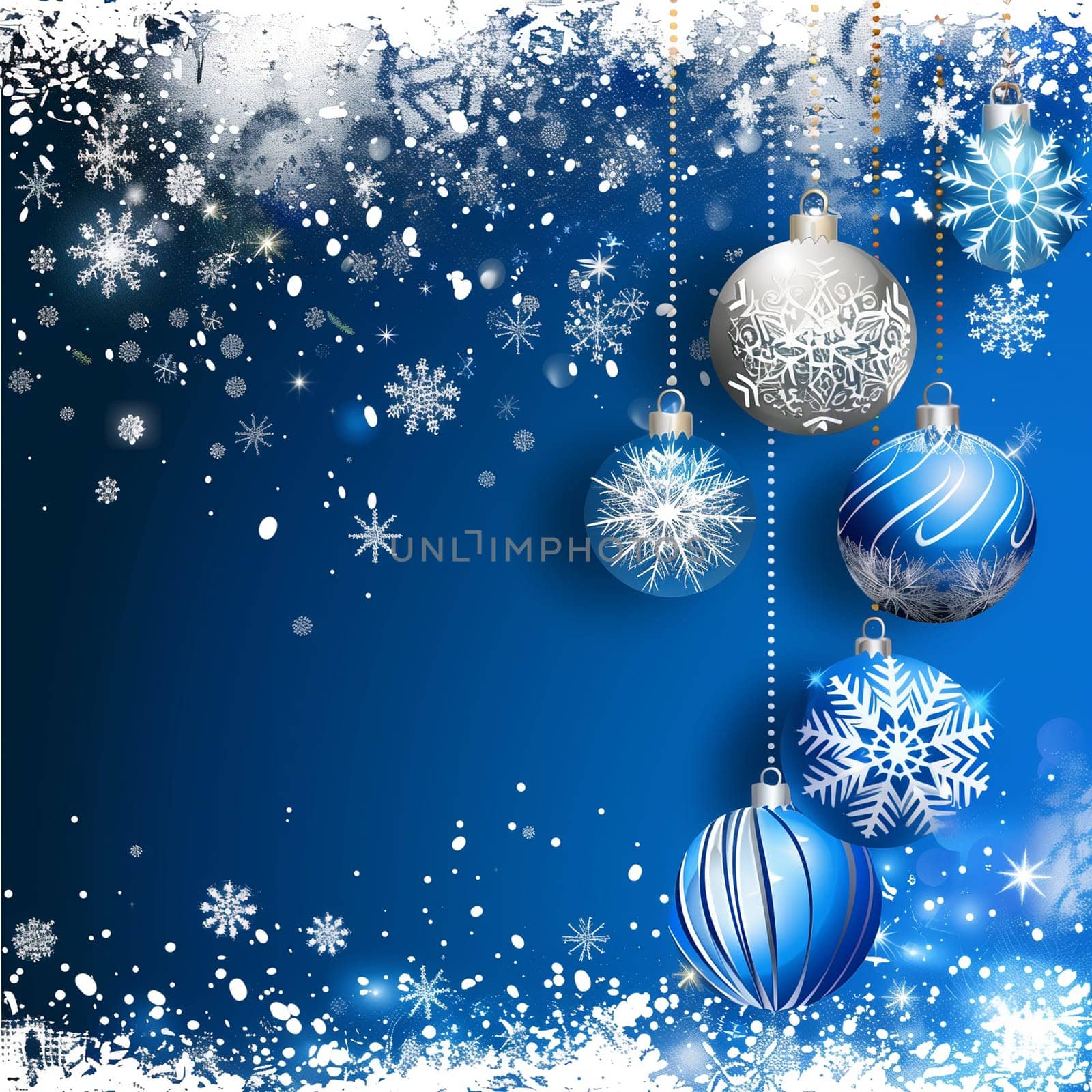 blue christmas background with snowflakes and christmas balls