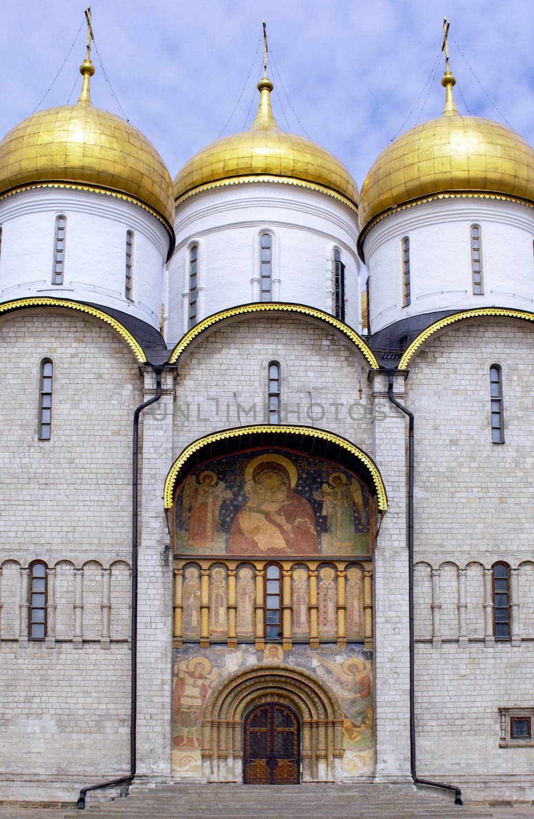 The Cathedral of the Dormition, also known as the Cathedral of the Assumption is a Russian Orthodox church dedicated to the Dormition of the Theotokos.  It is located on the north side of Cathedral Square in the Kremlin in Moscow, Russian Federation. Dates from around 1475.