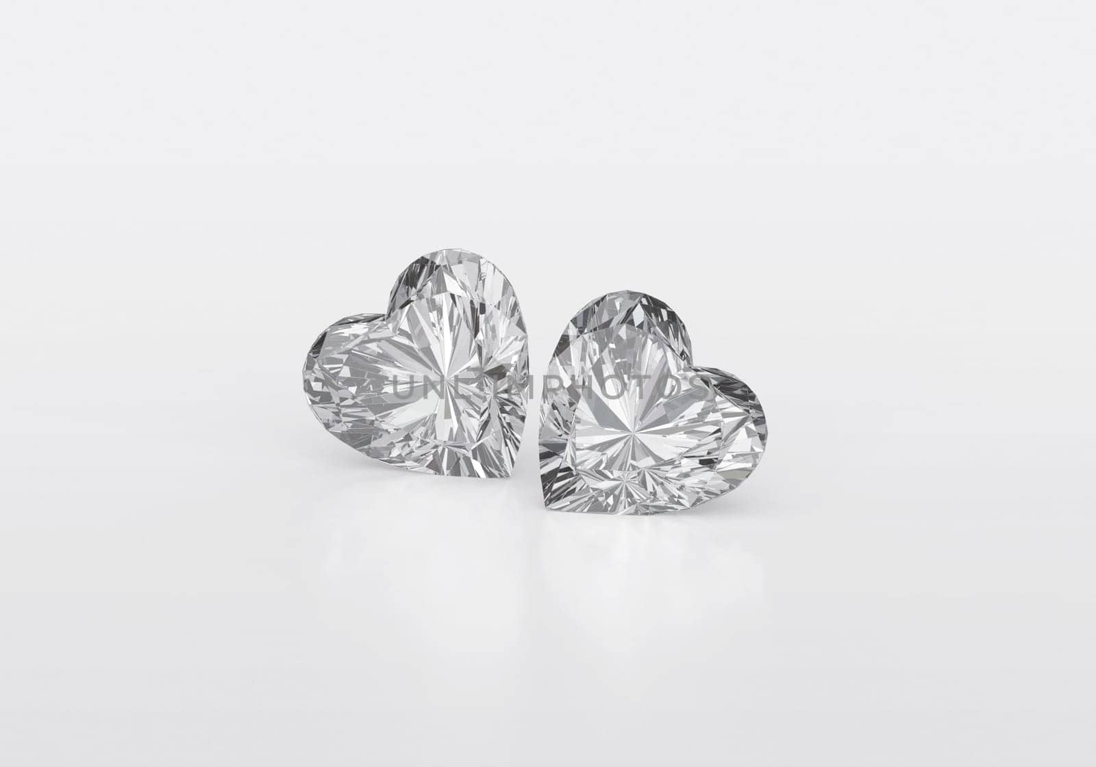 Heart diamond with reflection on white background