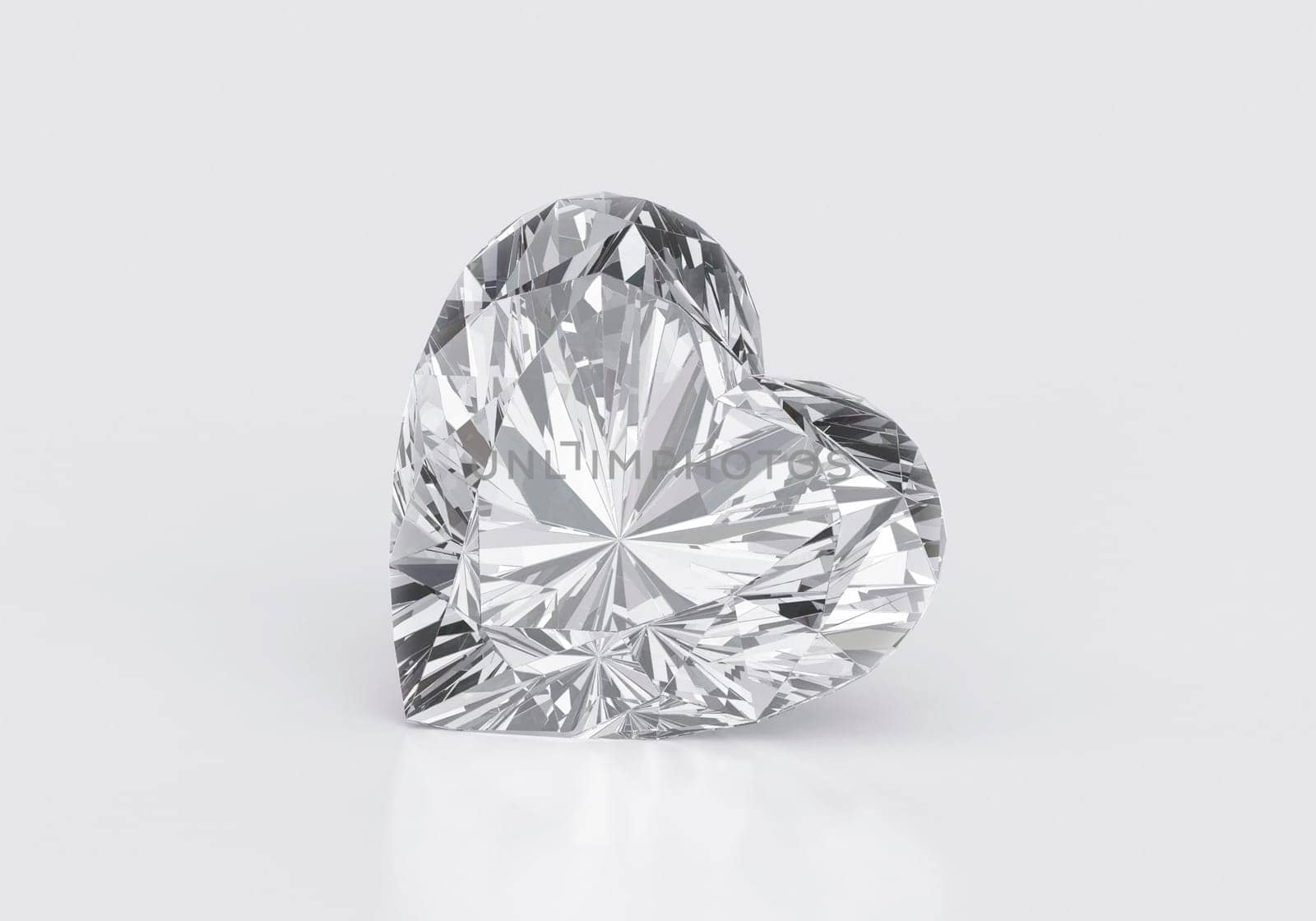 Heart diamond with reflection on white background