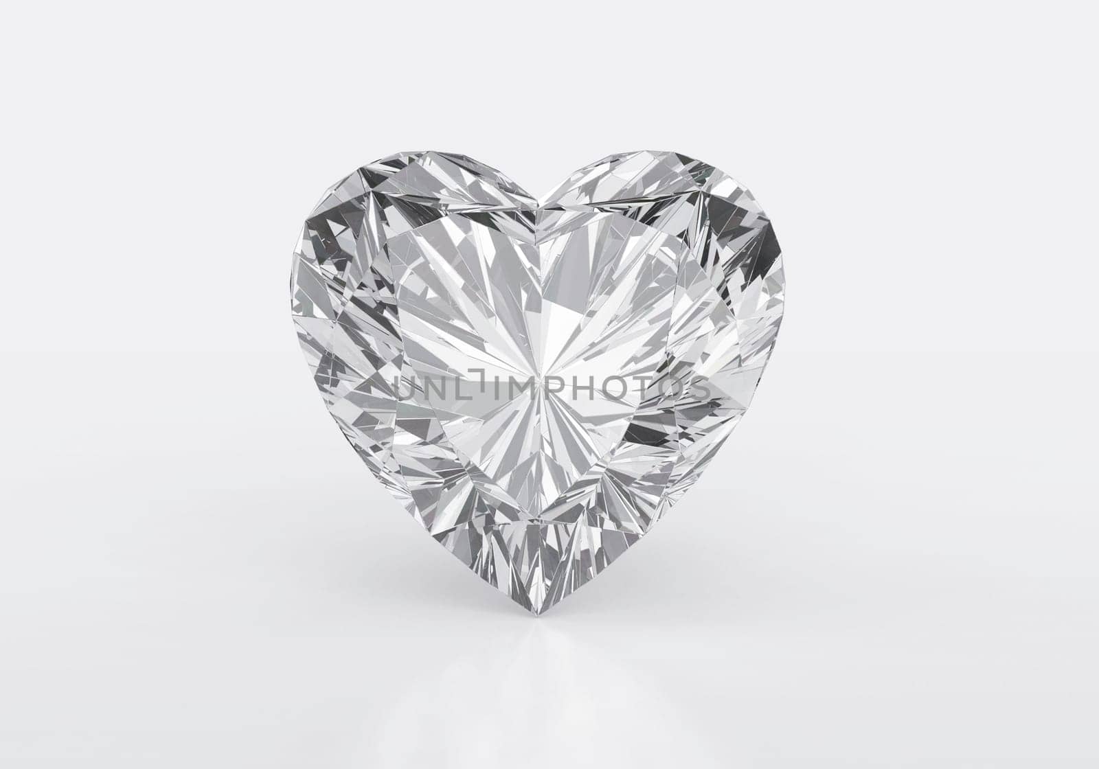 Heart diamond with reflection on white background