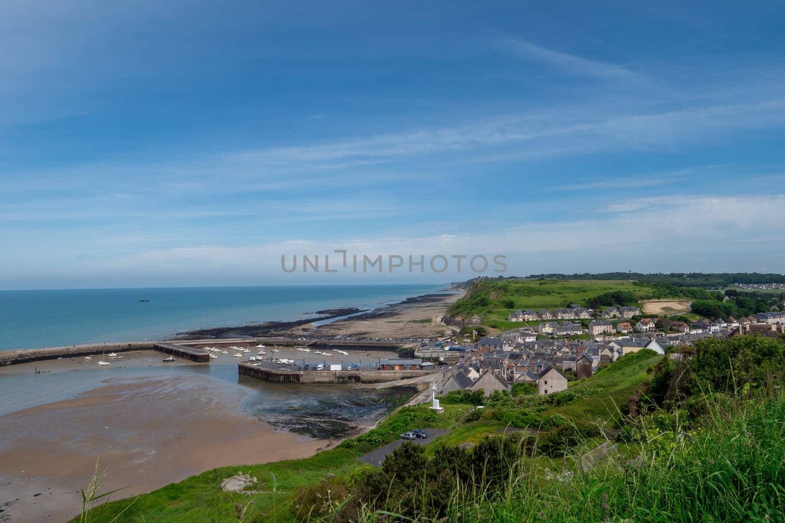 a view of town of Port-en-Bessin, a commune in the Calvados department in the Basse-Normandie , France.